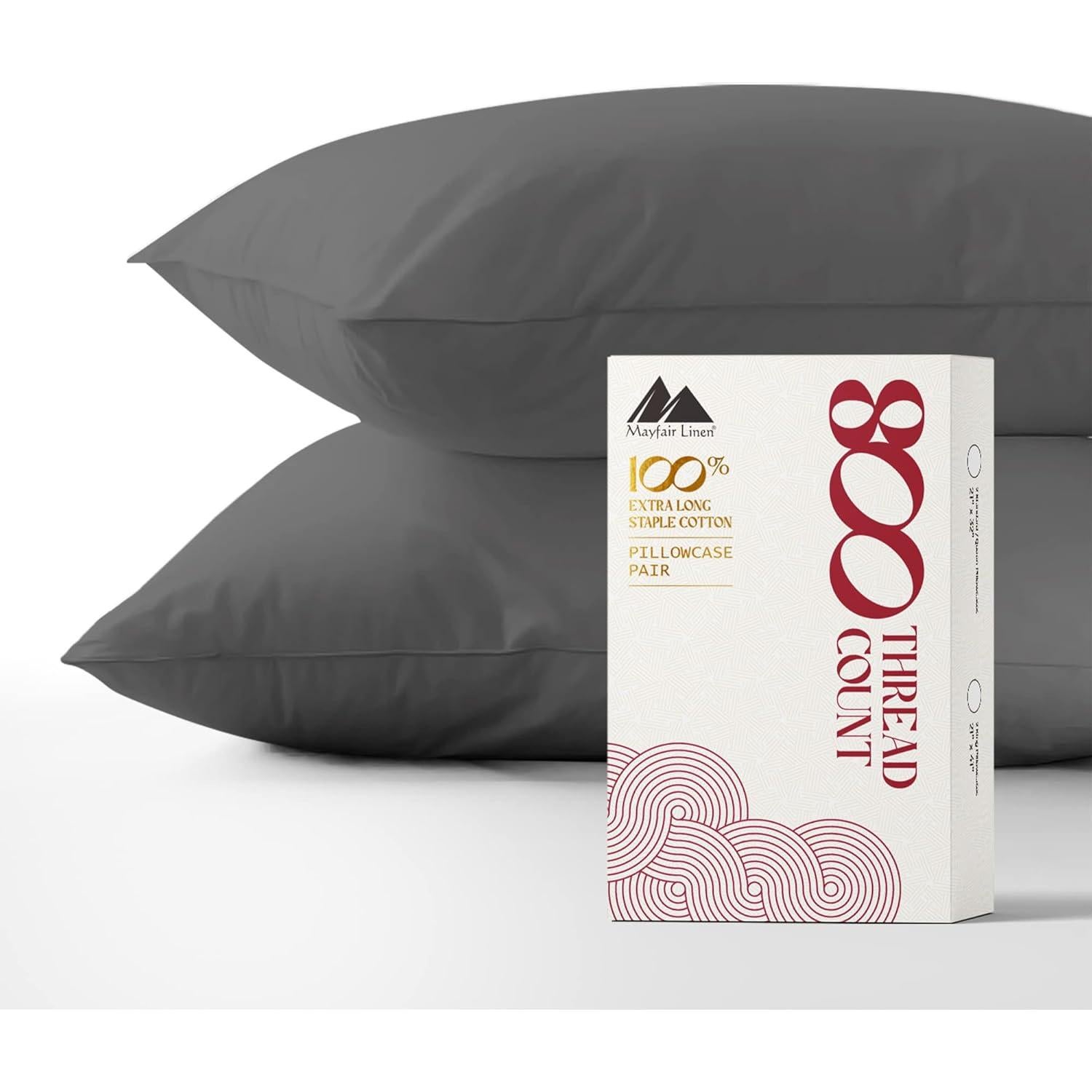 Juego de 2 Fundas de Almohada Mayfair Linen 100% Algodón Egipcio 800 Hilos Tamaño Queen - Gris Oscuro