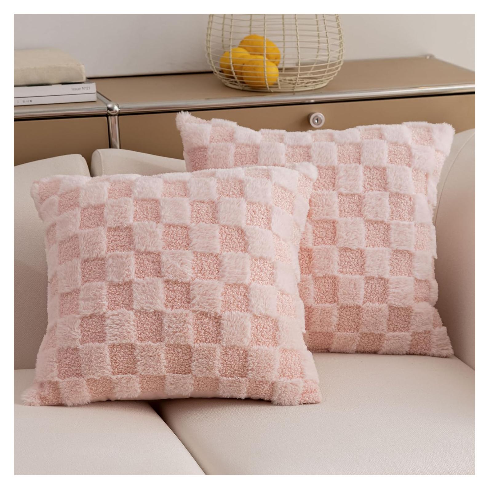 Fundas de Almohada Cuadradas Demetex 45.72 cm Rosa a Cuadros Set de 2