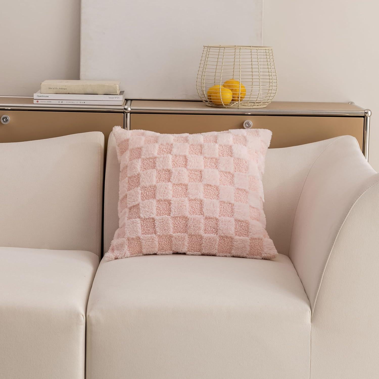 Fundas de Almohada Cuadradas Demetex 45.72 cm Rosa a Cuadros Set de 2