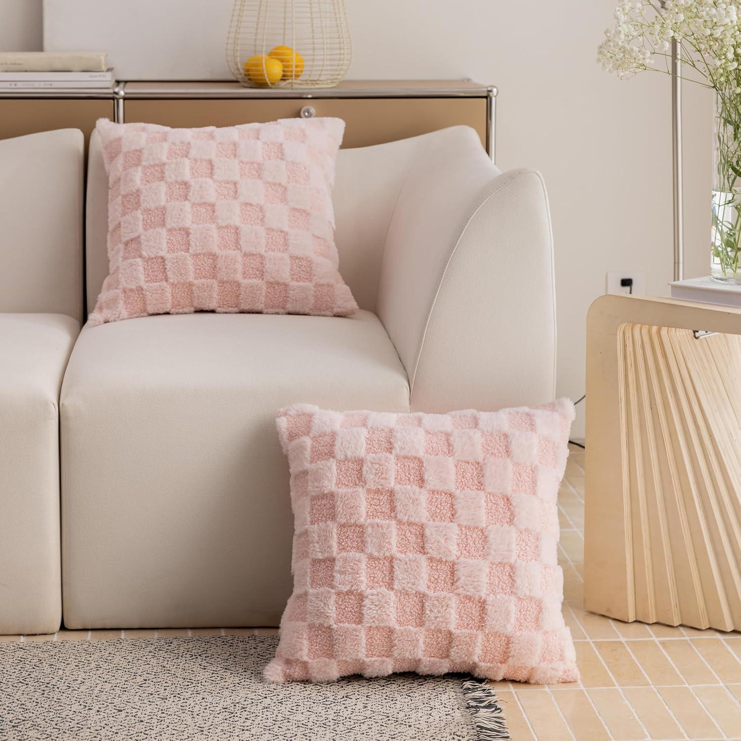 Fundas de Almohada Cuadradas Demetex 45.72 cm Rosa a Cuadros Set de 2