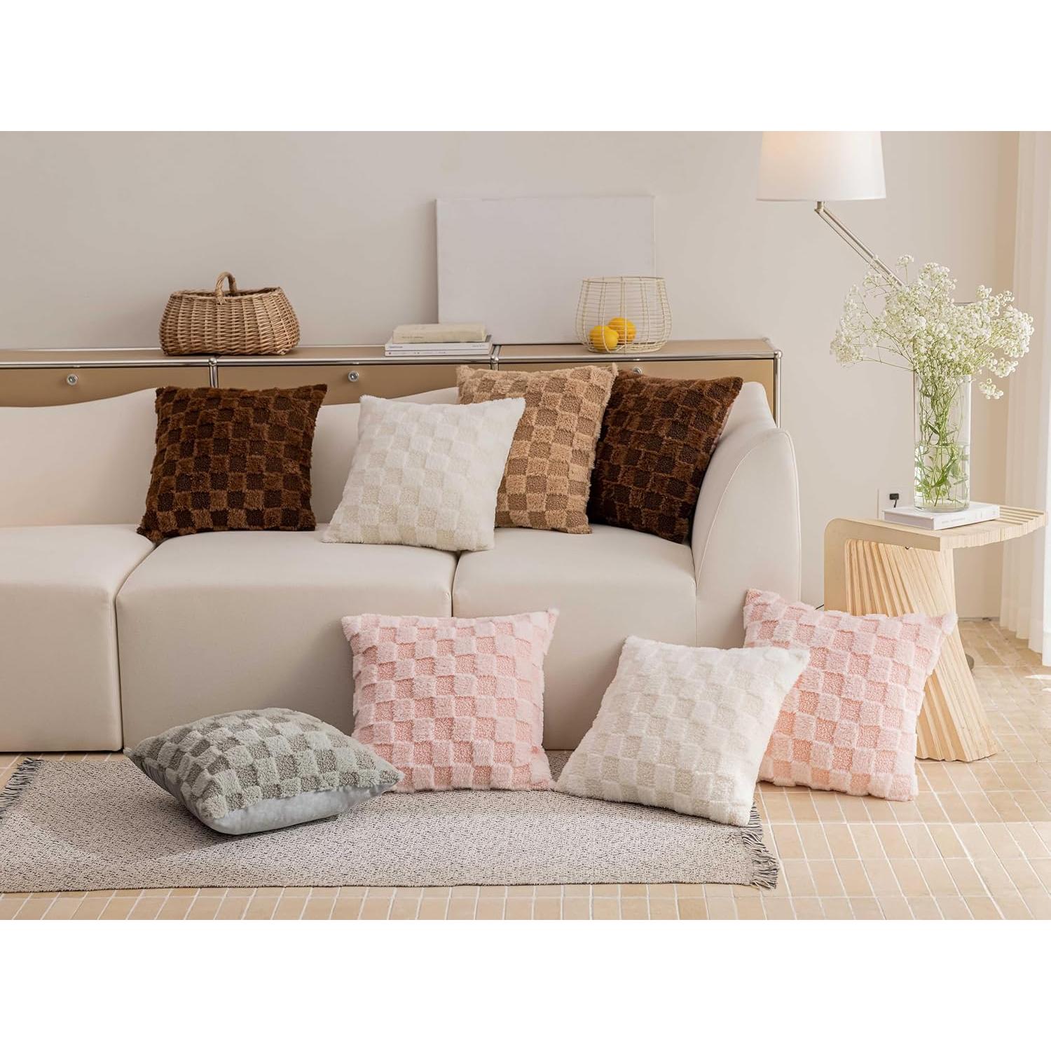 Fundas de Almohada Cuadradas Demetex 45.72 cm Rosa a Cuadros Set de 2