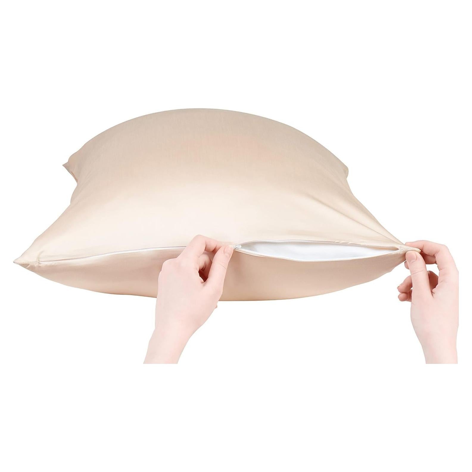 Funda de Almohada Anti Acné Seda Vegana Queen Beige 50.8x76.2cm