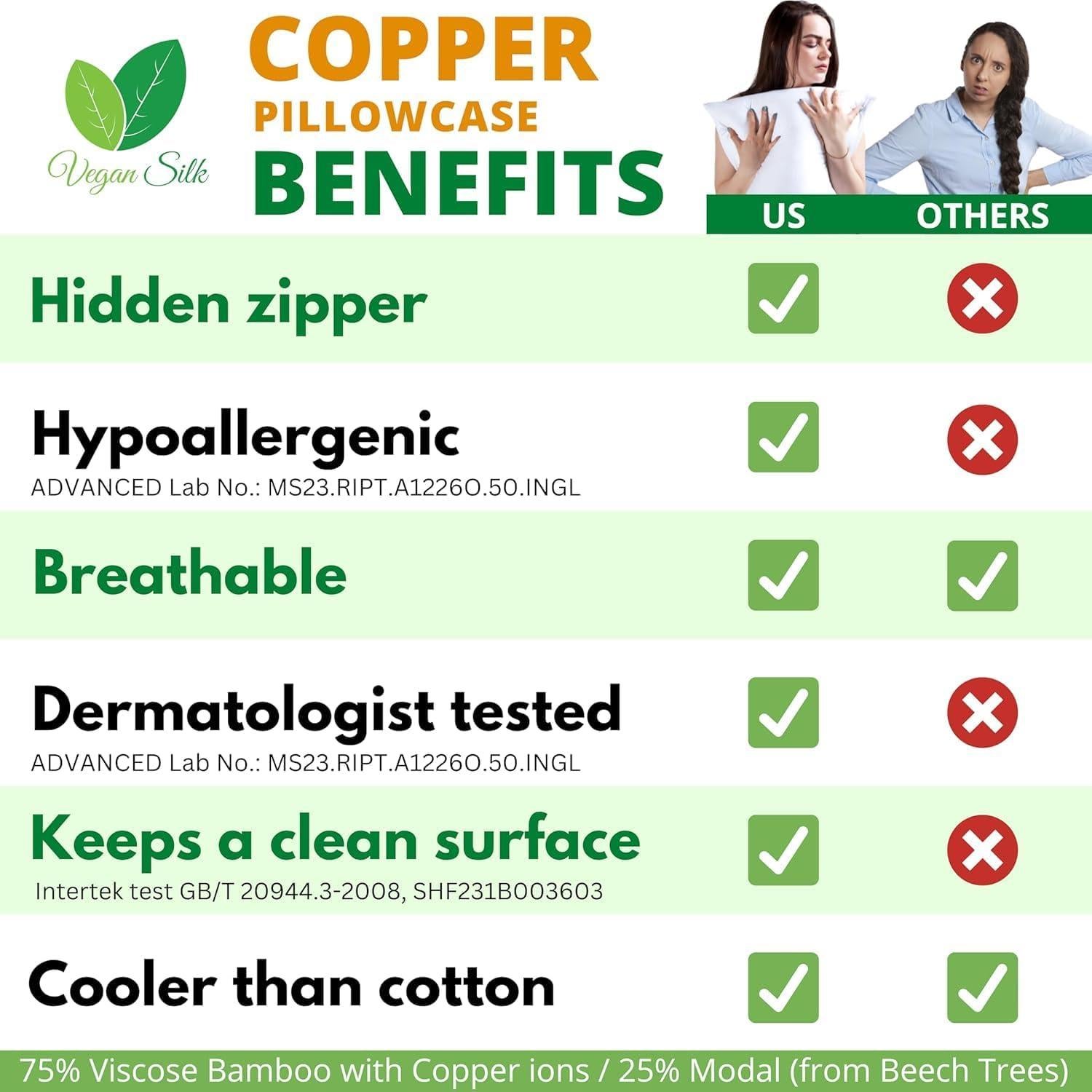 Funda de Almohada Anti Acné Seda Vegana Queen Beige 50.8x76.2cm