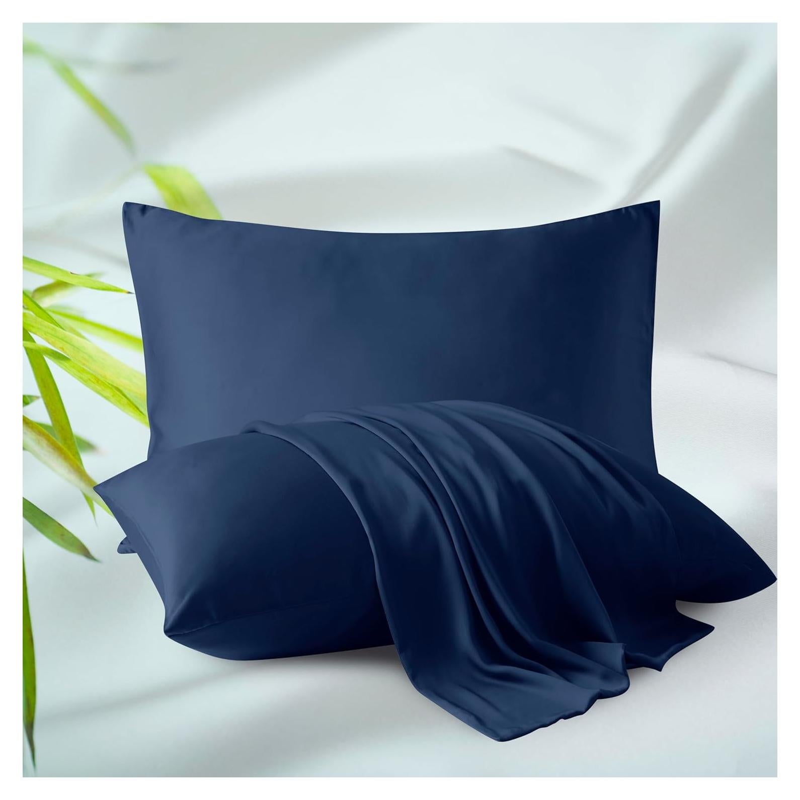 Funda de Almohada Queen Zaizai Home Viscosa Bambú 400 Hilos Azul