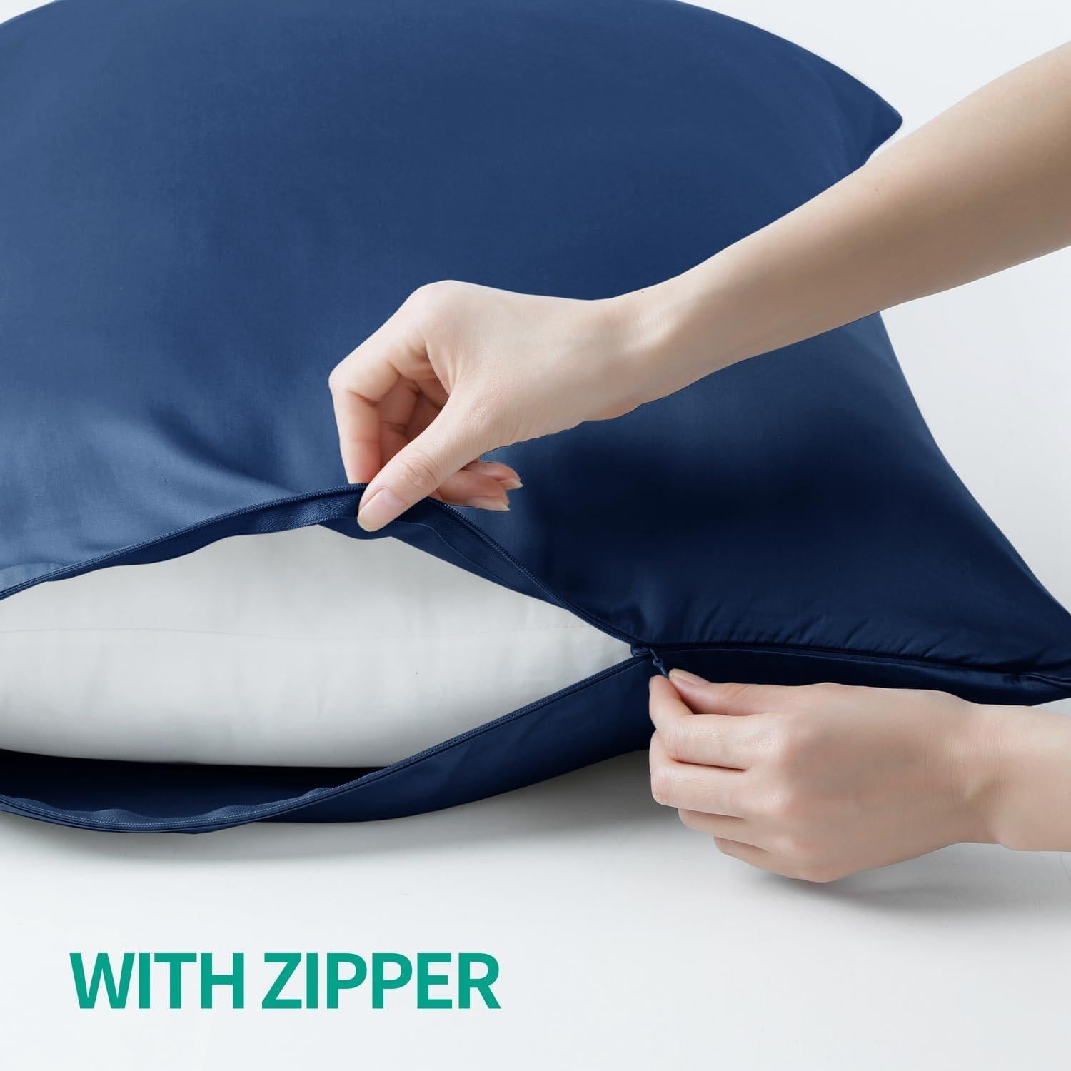 Funda de Almohada Queen Zaizai Home Viscosa Bambú 400 Hilos Azul