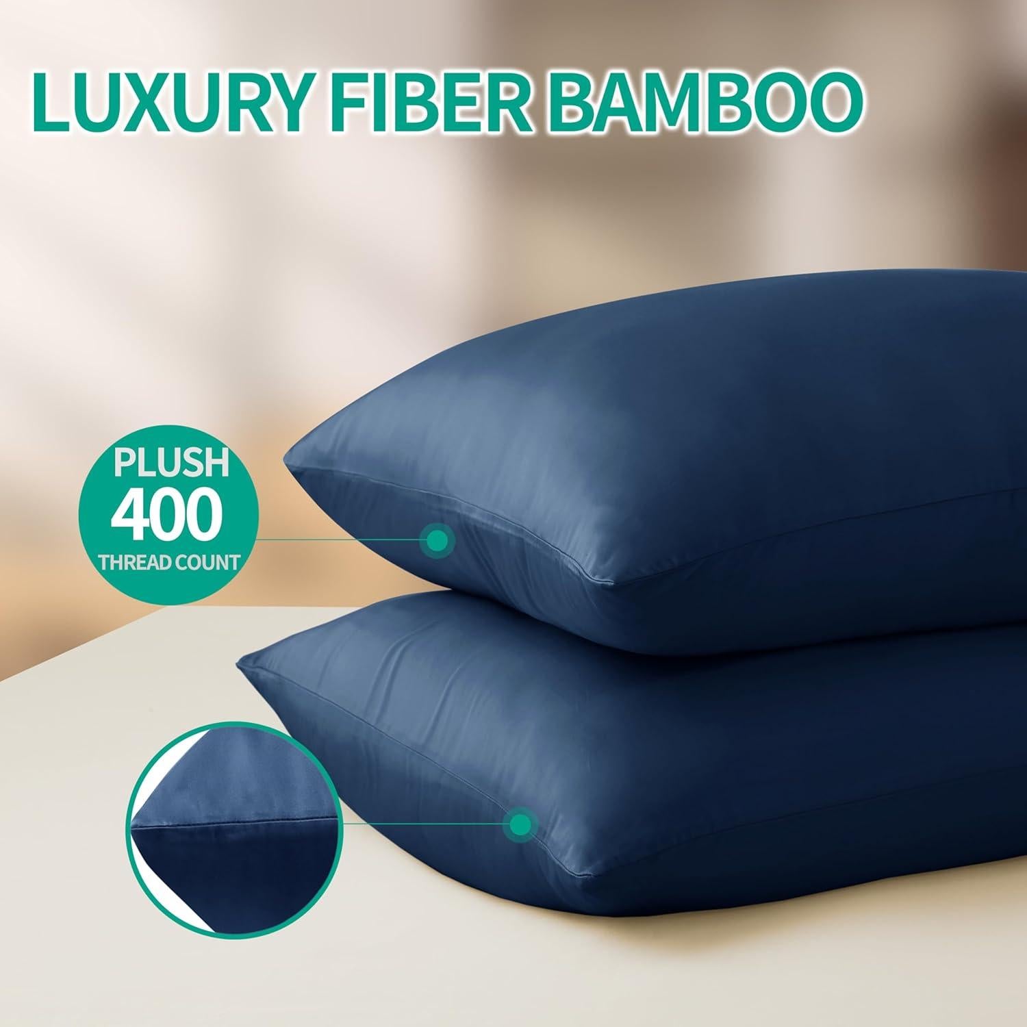 Funda de Almohada Queen Zaizai Home Viscosa Bambú 400 Hilos Azul