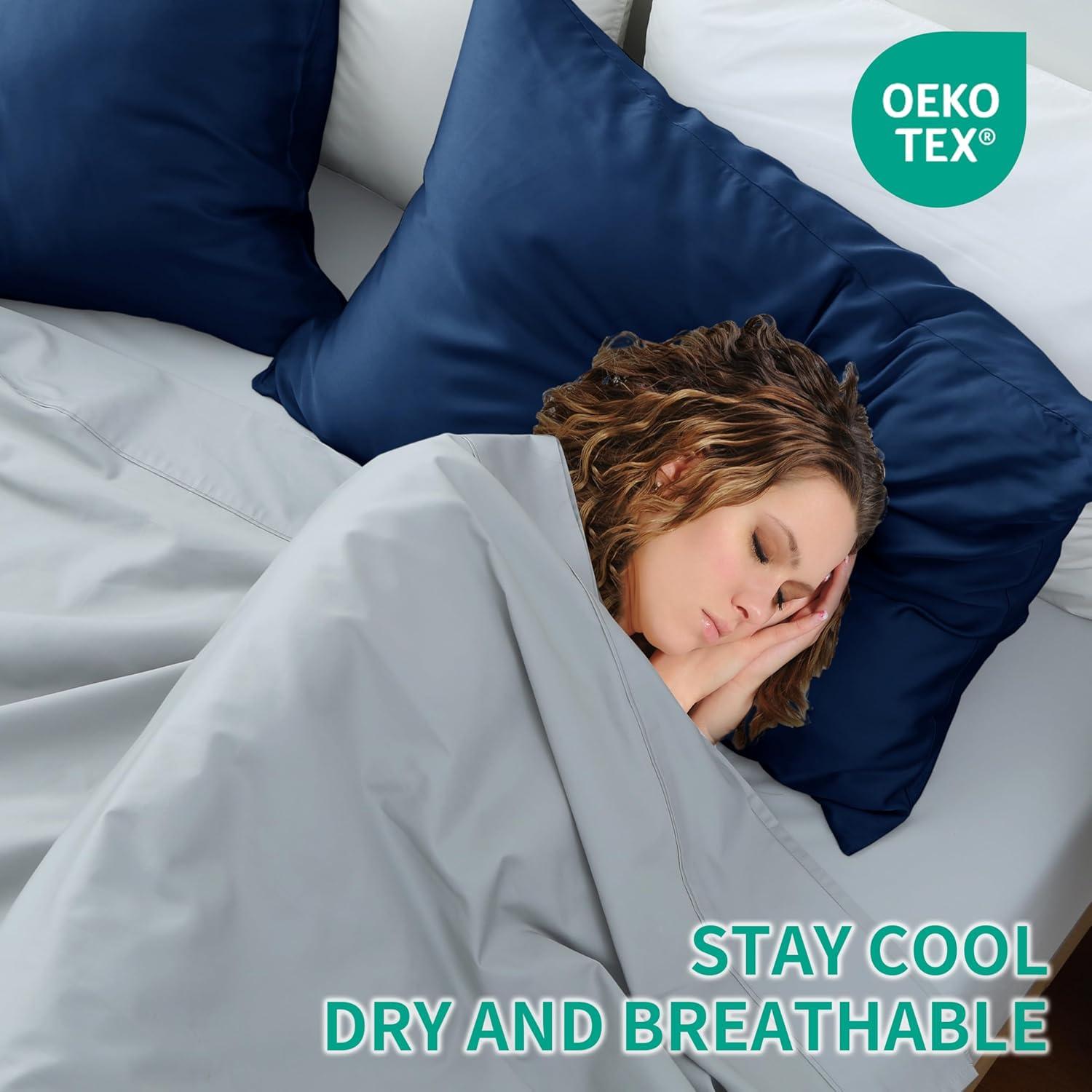 Funda de Almohada Queen Zaizai Home Viscosa Bambú 400 Hilos Azul