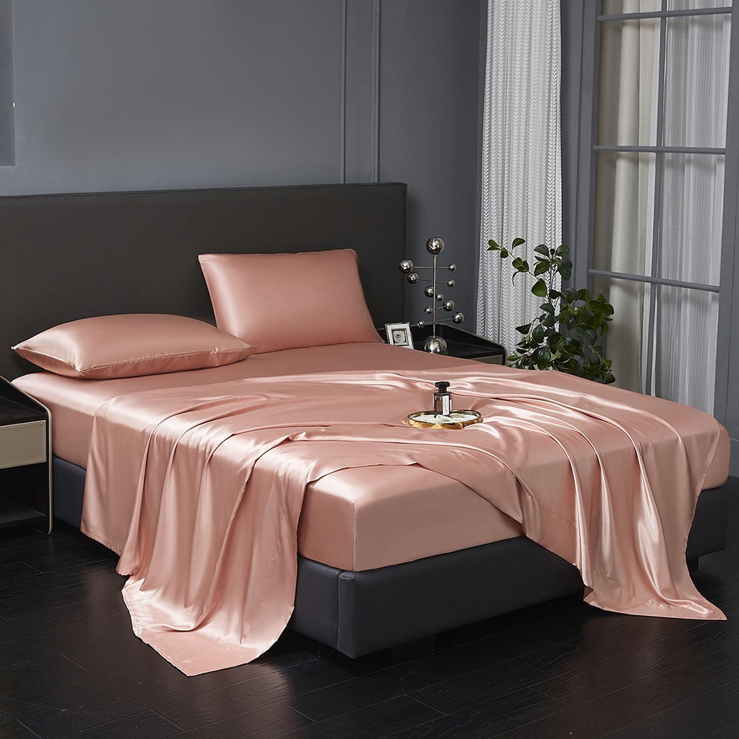 Juego de Sábanas Twin Revdomfly de Satén Champán 3 Piezas