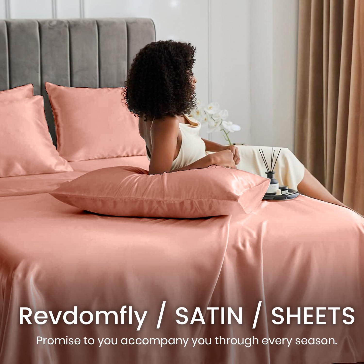 Juego de Sábanas Twin Revdomfly de Satén Champán 3 Piezas