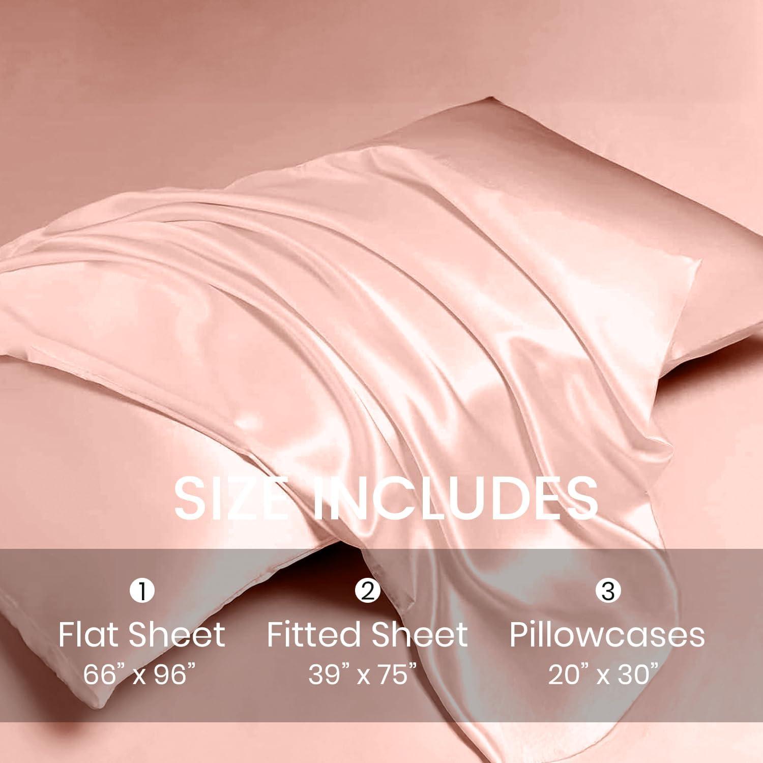 Juego de Sábanas Twin Revdomfly de Satén Champán 3 Piezas