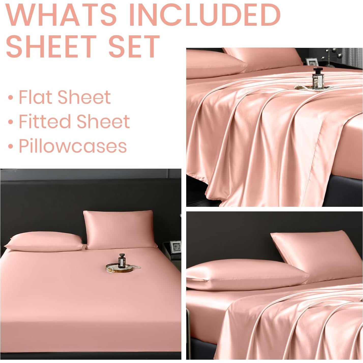 Juego de Sábanas Twin Revdomfly de Satén Champán 3 Piezas