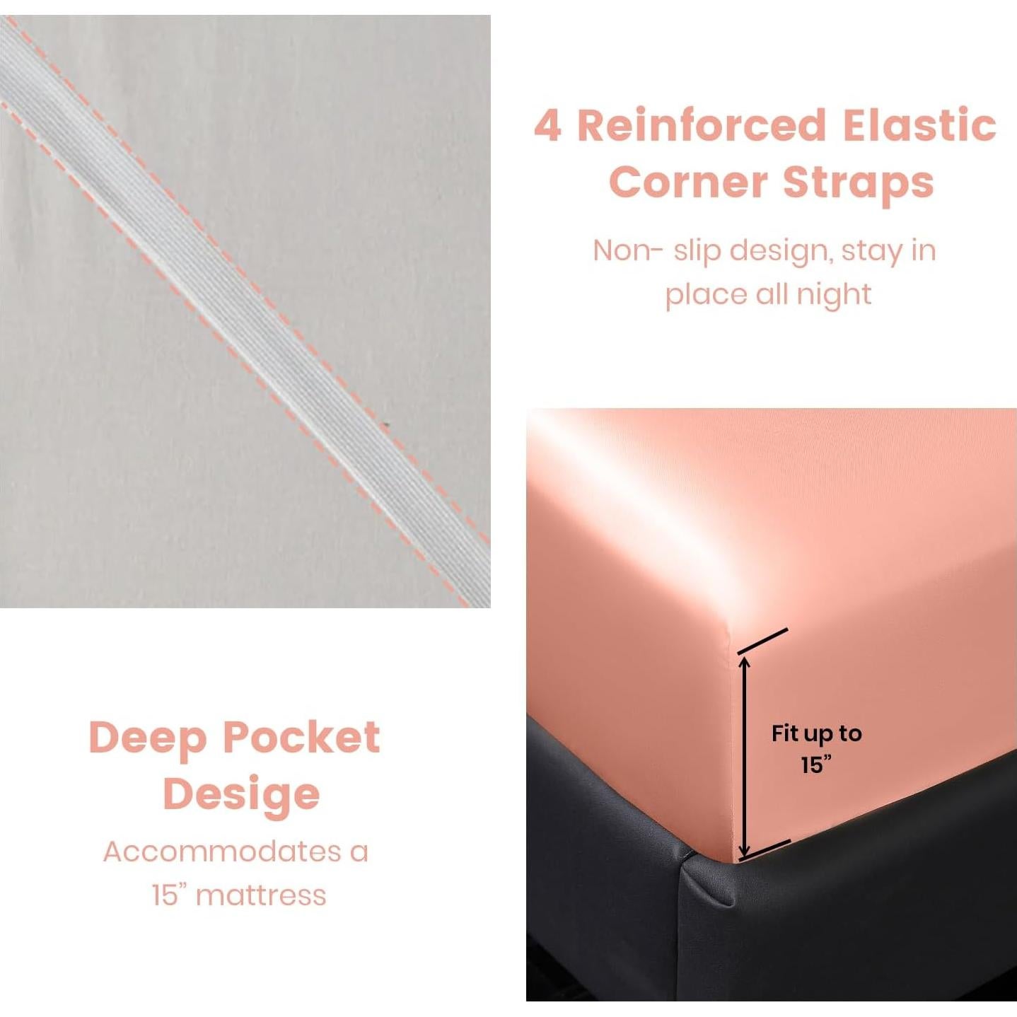 Juego de Sábanas Twin Revdomfly de Satén Champán 3 Piezas