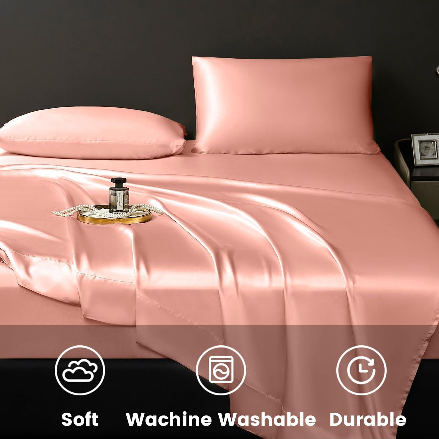 Juego de Sábanas Twin Revdomfly de Satén Champán 3 Piezas