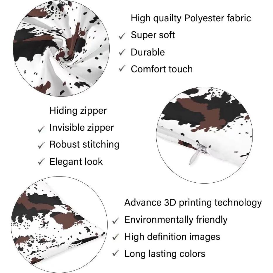 Funda de Cojín Decorativa YUDILINSA Estampado Vaca 50x76 cm Juego de 2