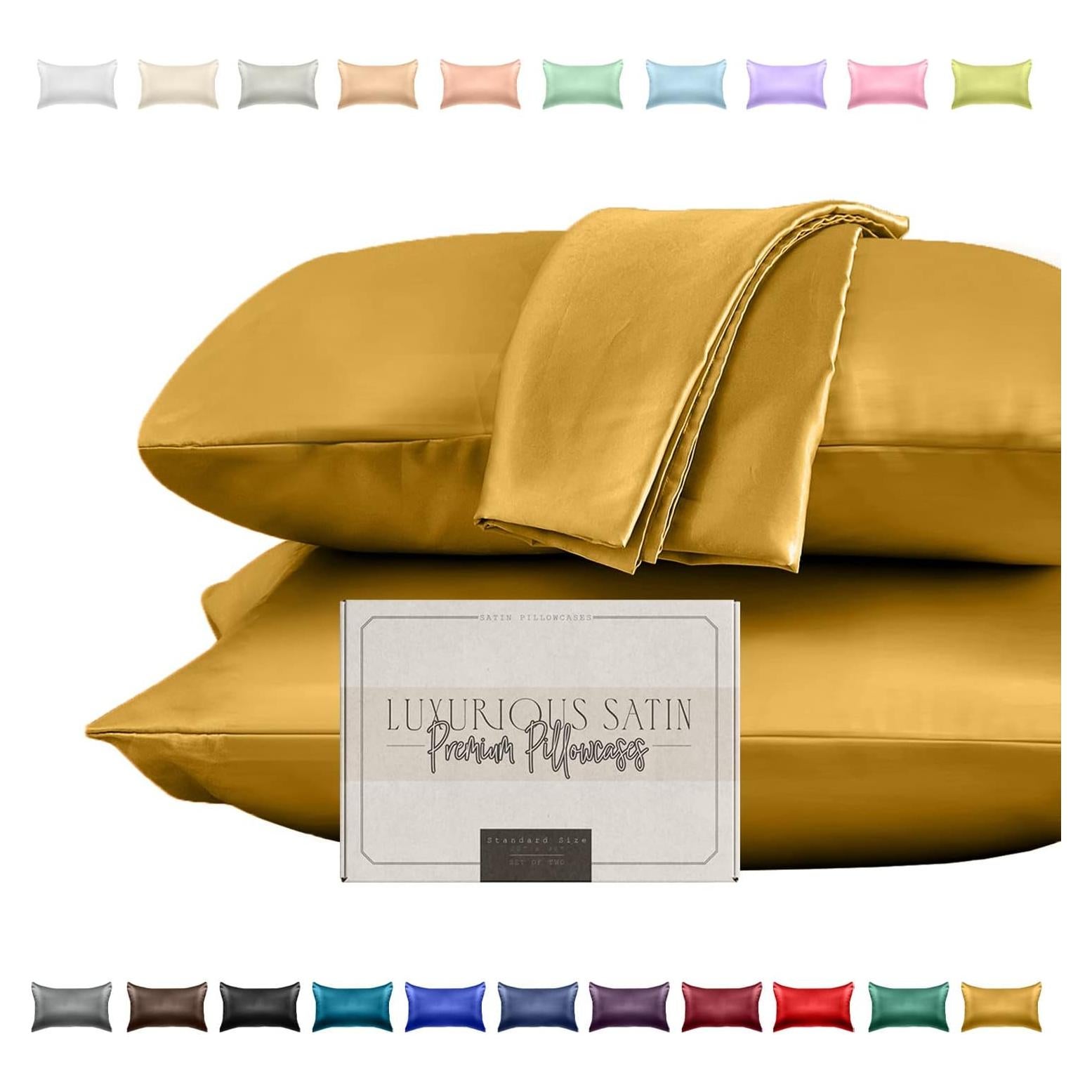 Conjunto de Fundas de Almohada de Satén Elegante 2 Piezas Dorado