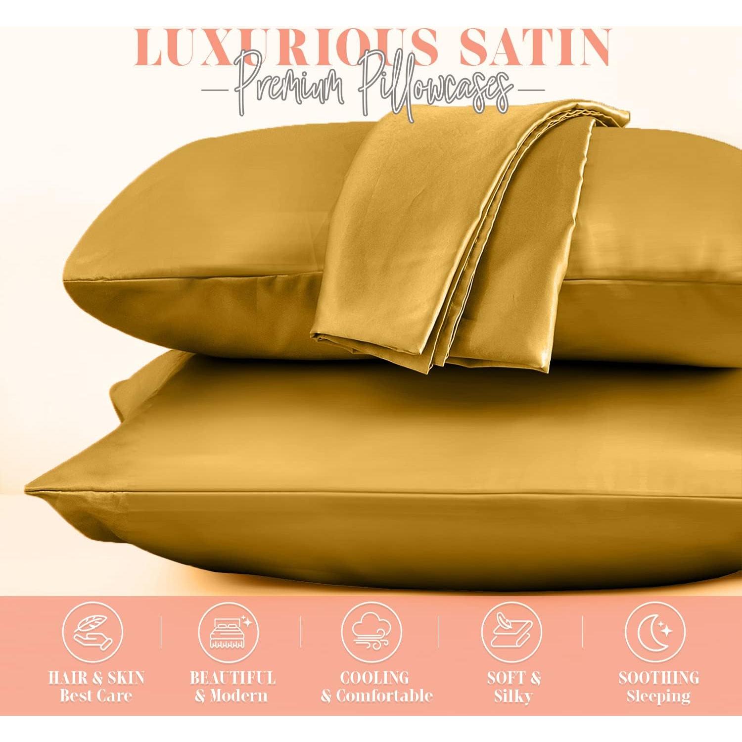 Conjunto de Fundas de Almohada de Satén Elegante 2 Piezas Dorado