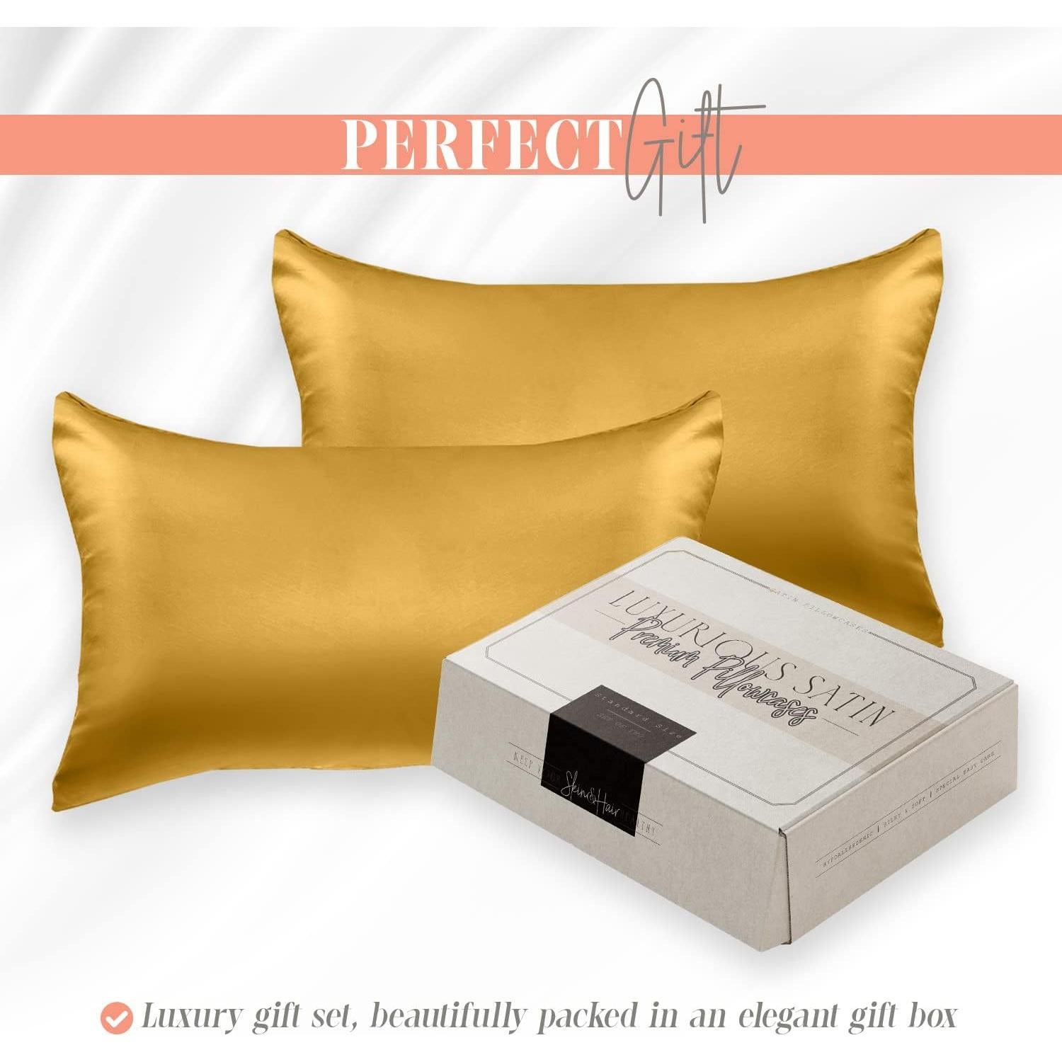 Conjunto de Fundas de Almohada de Satén Elegante 2 Piezas Dorado