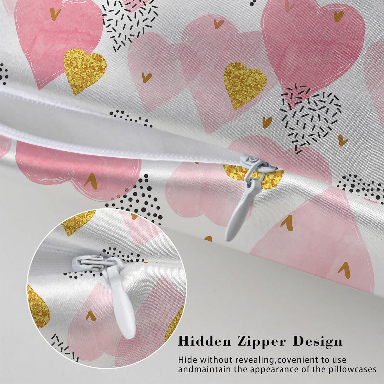 Funda de Almohada King JKJNLHJE Imitación Seda Corazones Rosados