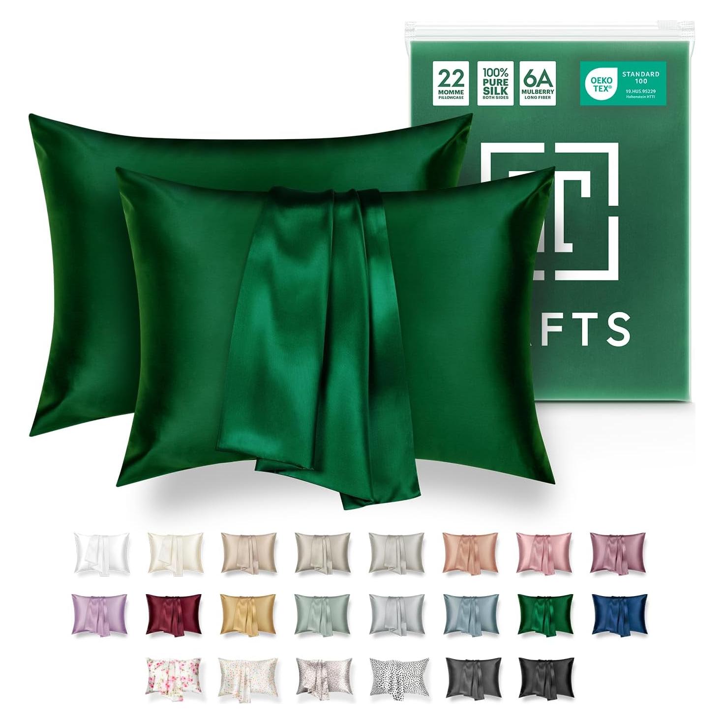 Funda de Almohada de Seda Tafts 22mm Reina Esmeralda 50.8x76.2cm 2pc