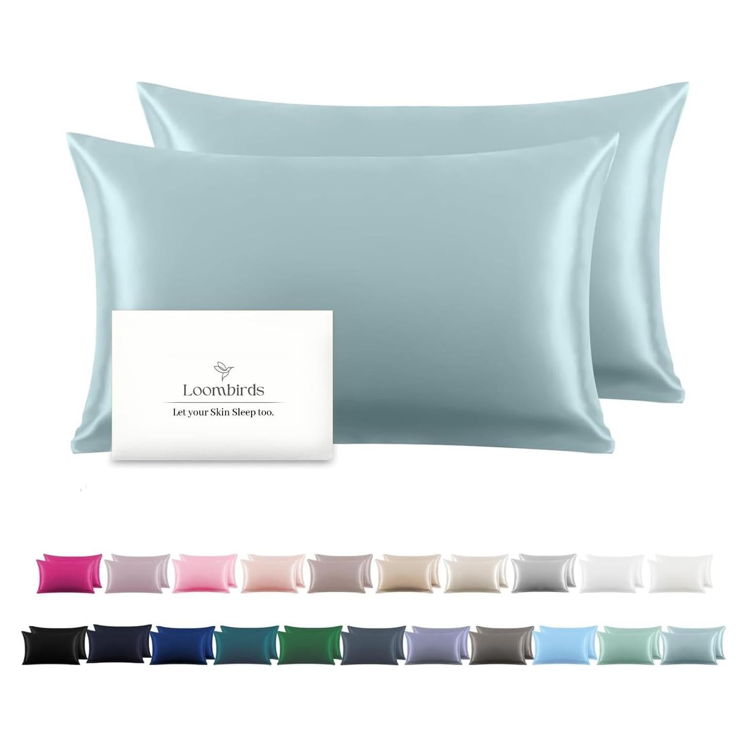 Funda de Almohada de Seda ROOTNRISEBLISS Estándar 51x76 cm 2 Piezas Azul Humo