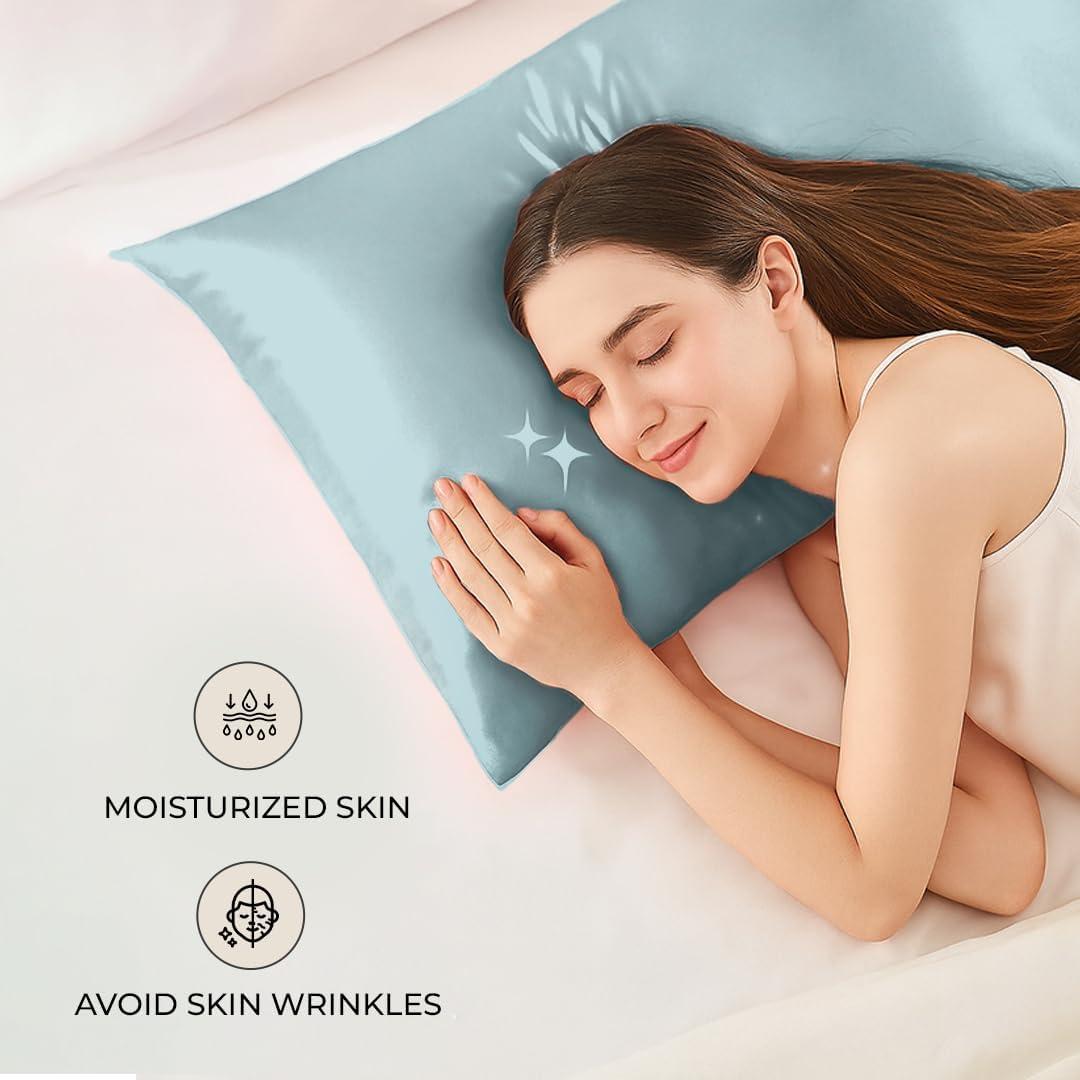 Funda de Almohada de Seda ROOTNRISEBLISS Estándar 51x76 cm 2 Piezas Azul Humo