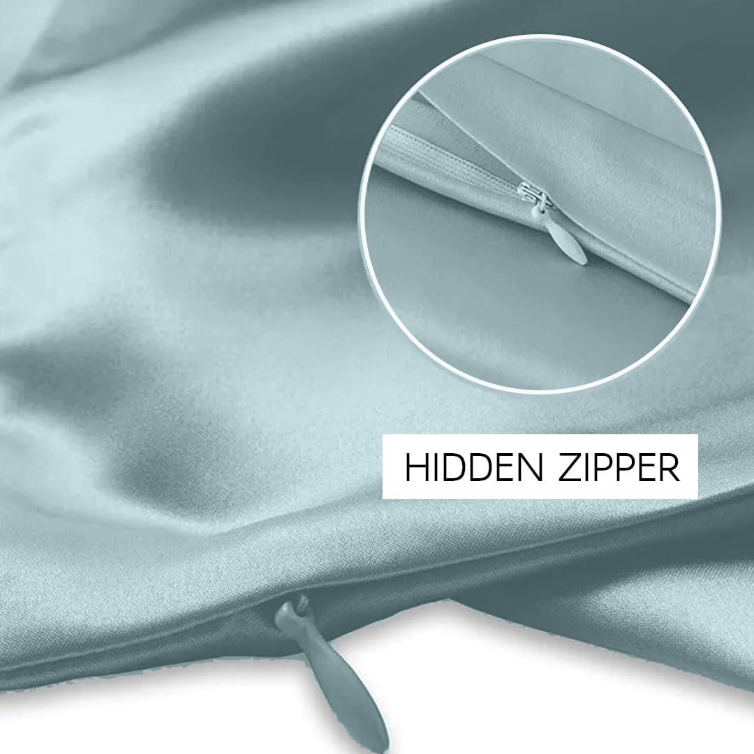 Funda de Almohada de Seda ROOTNRISEBLISS Estándar 51x76 cm 2 Piezas Azul Humo