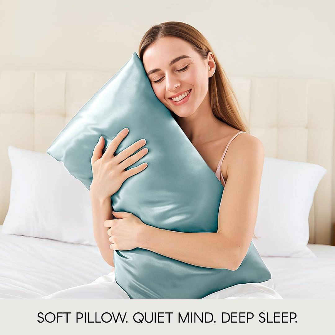 Funda de Almohada de Seda ROOTNRISEBLISS Estándar 51x76 cm 2 Piezas Azul Humo