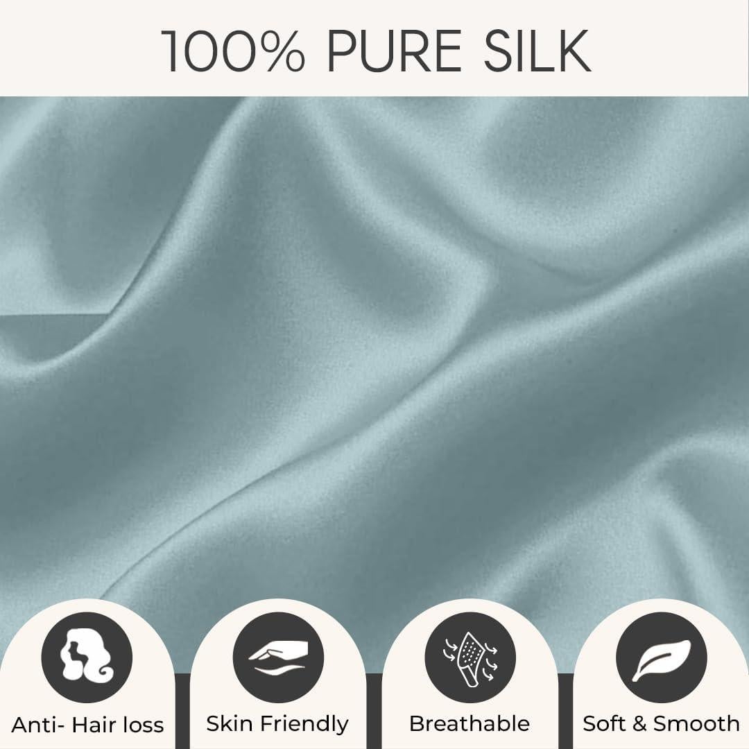 Funda de Almohada de Seda ROOTNRISEBLISS Estándar 51x76 cm 2 Piezas Azul Humo