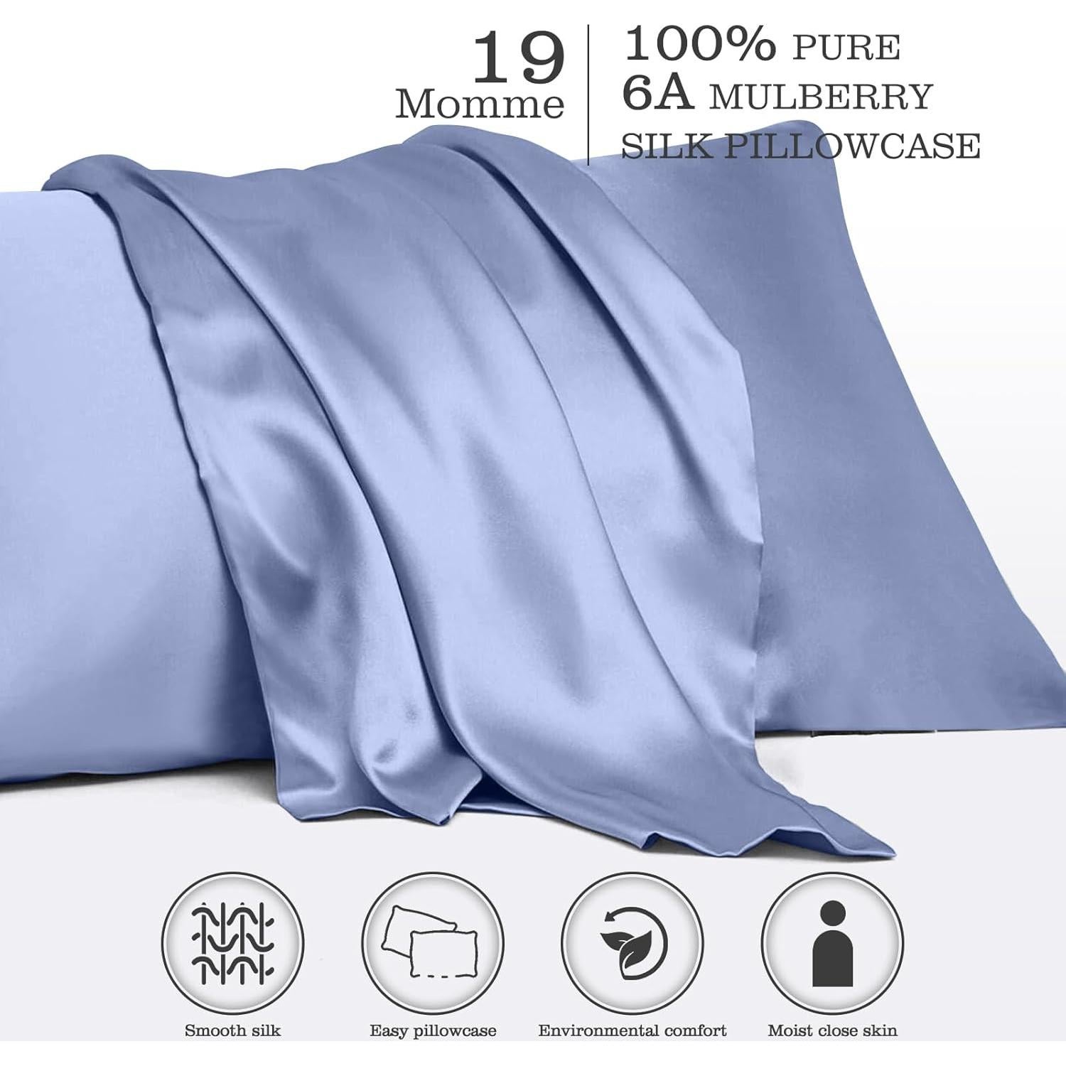 Funda de Almohada de Seda Veaken King Azul Ceniza 100% Morera
