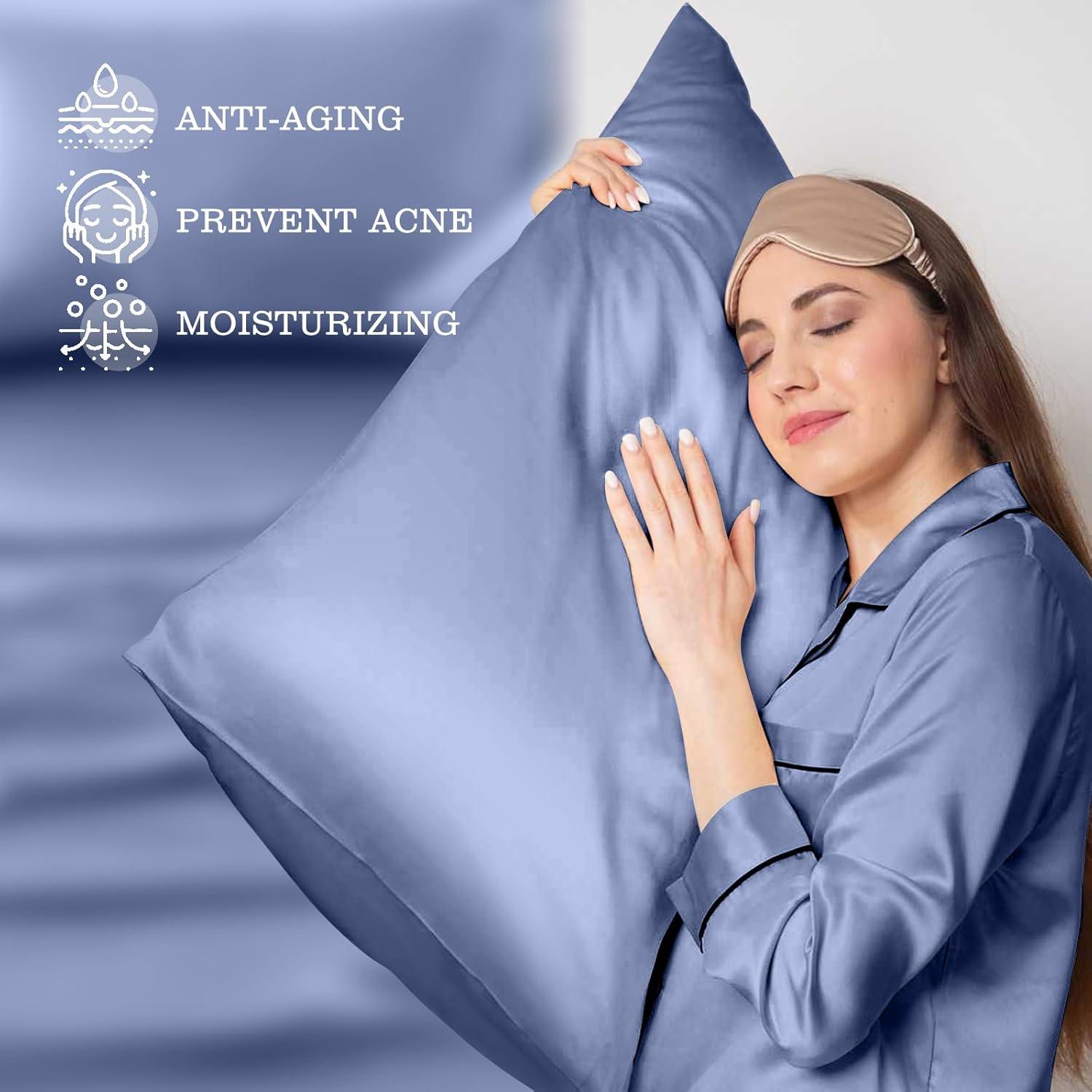 Funda de Almohada de Seda Veaken King Azul Ceniza 100% Morera