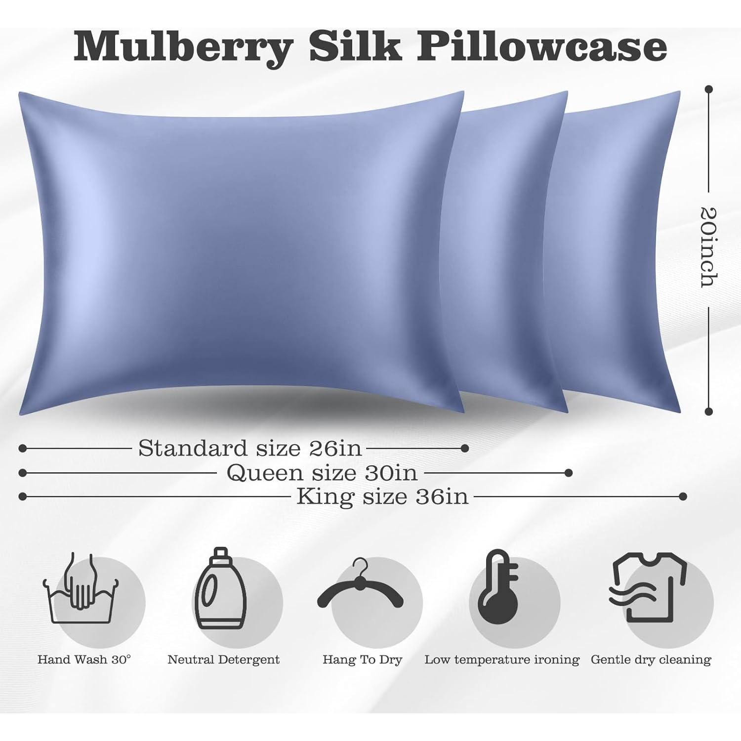 Funda de Almohada de Seda Veaken King Azul Ceniza 100% Morera