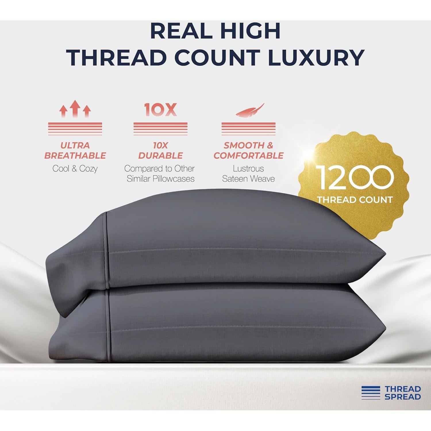 Juego de Fundas de Almohada 100% Algodón Egipcio Thread Spread 1200 Hilos