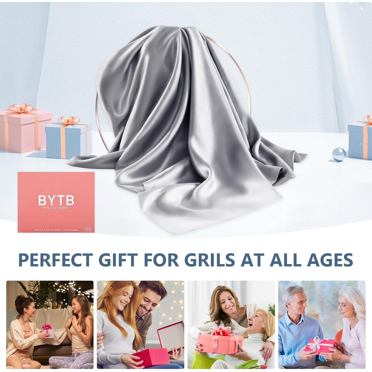 Funda de Almohada de Seda BYTB Estándar 100% Morera Gris 50x66cm