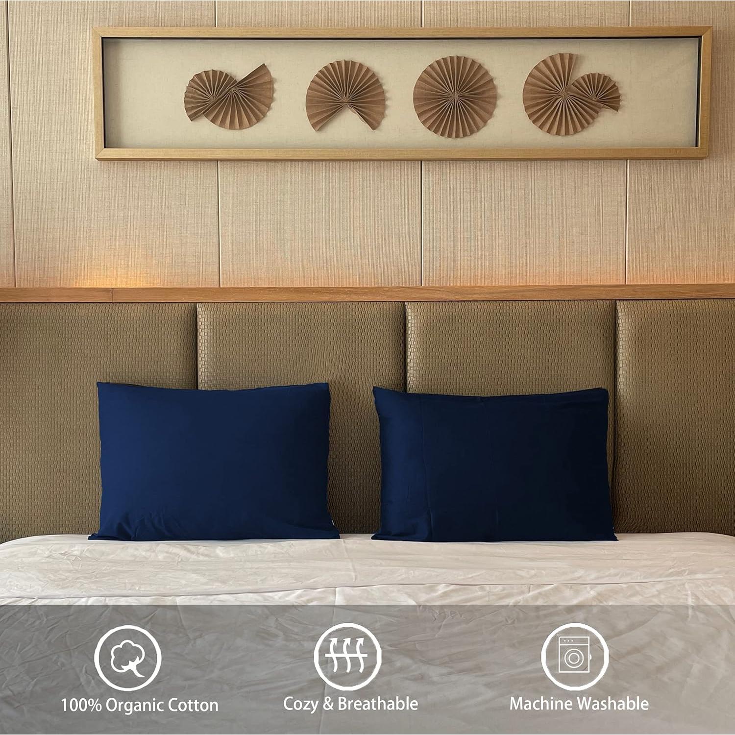 Funda de Almohada iMaylex 100% Algodón Egipcio Estándar 2 Pzas Azul Marino