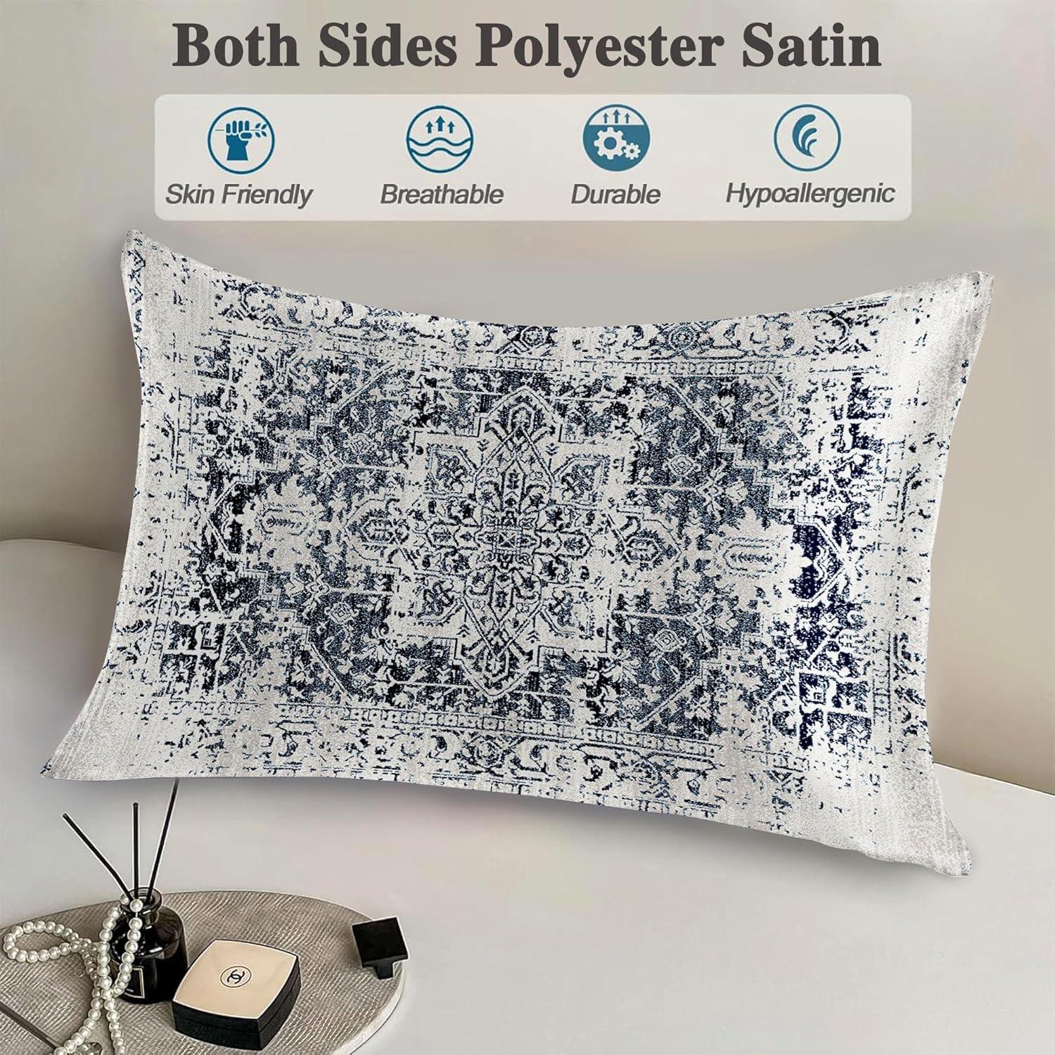 Funda de Almohada Queen JKJNLHJE Imitación Seda Boho Azul