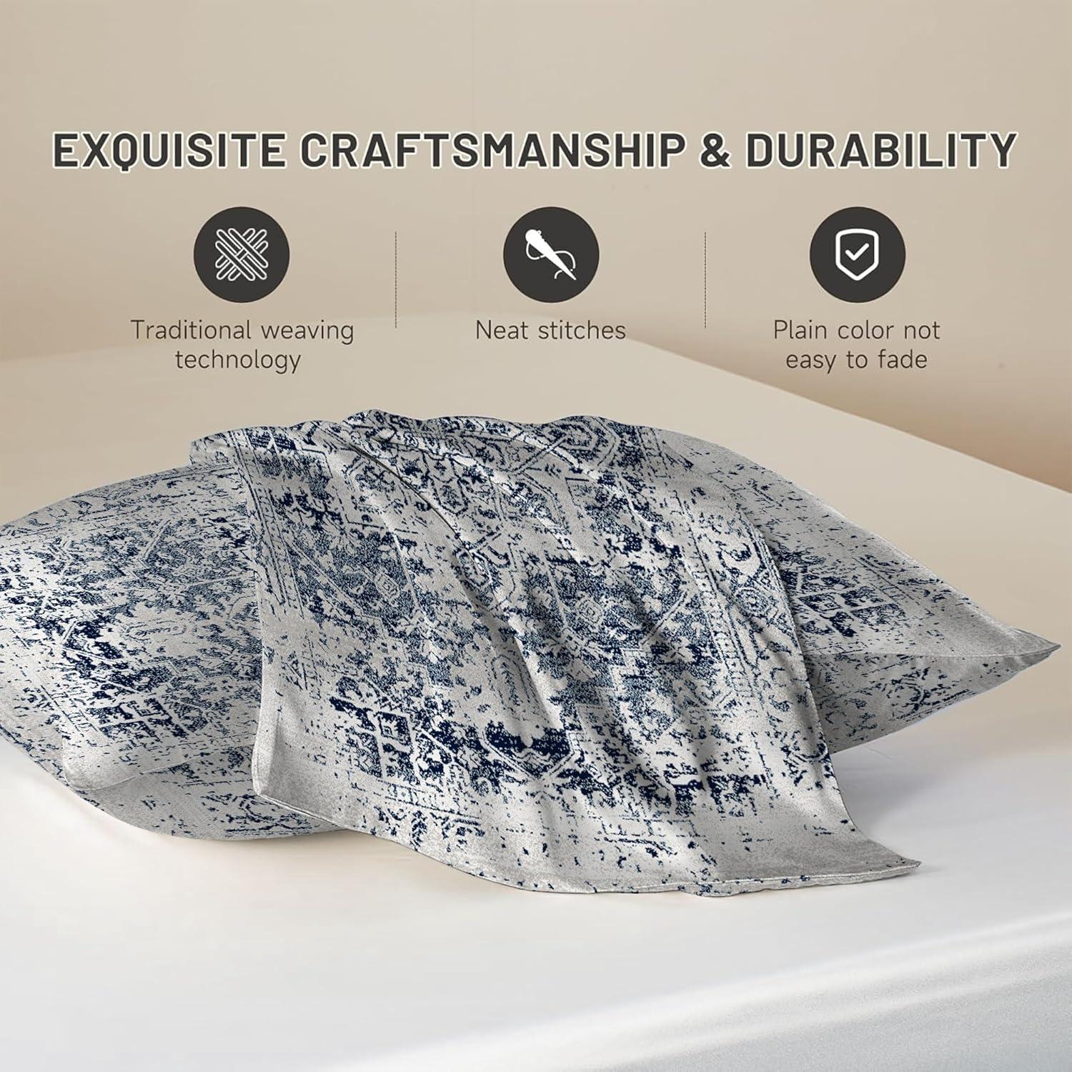 Funda de Almohada Queen JKJNLHJE Imitación Seda Boho Azul