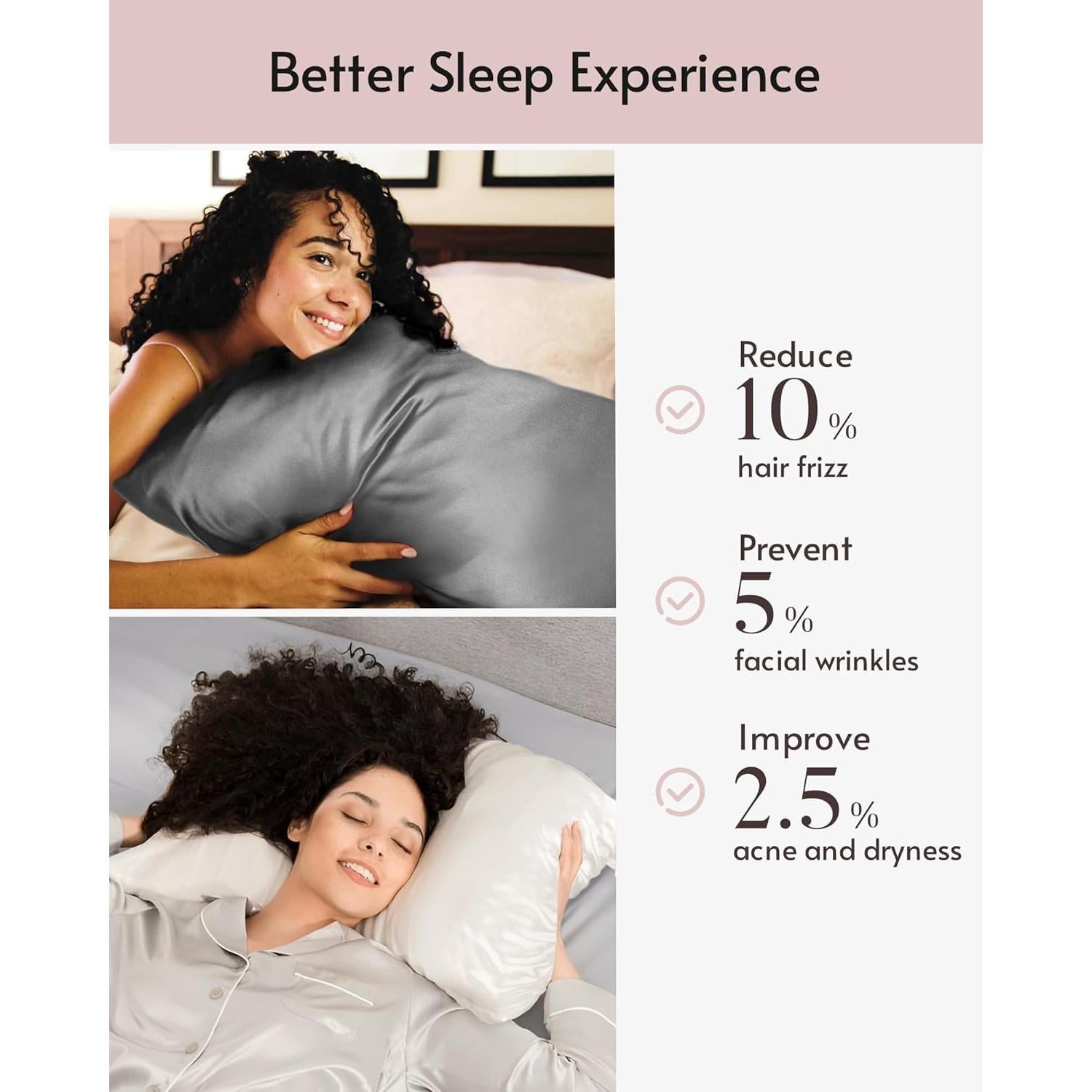 Funda de Almohada de Satén Yanideer Estándar Reina Gris Oscuro