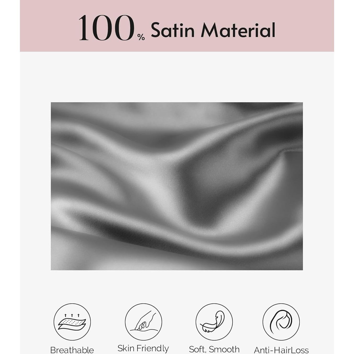 Funda de Almohada de Satén Yanideer Estándar Reina Gris Oscuro