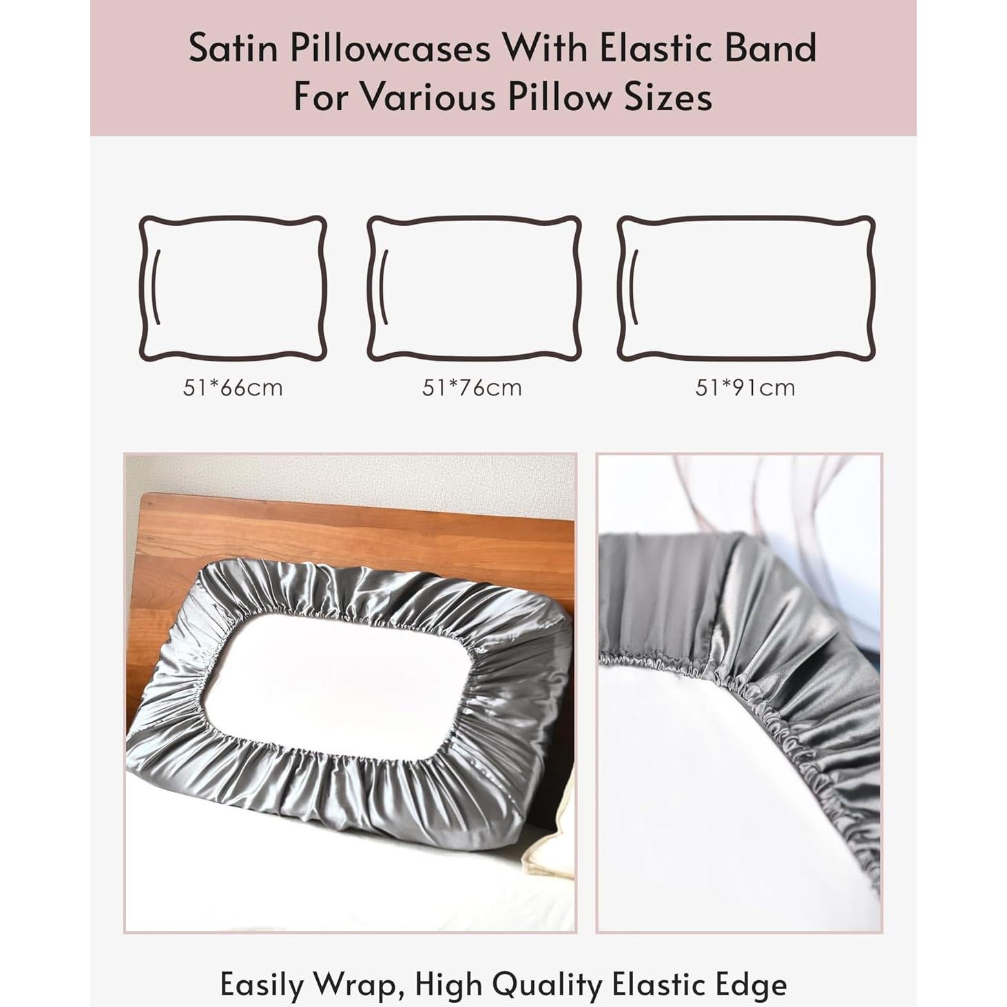 Funda de Almohada de Satén Yanideer Estándar Reina Gris Oscuro