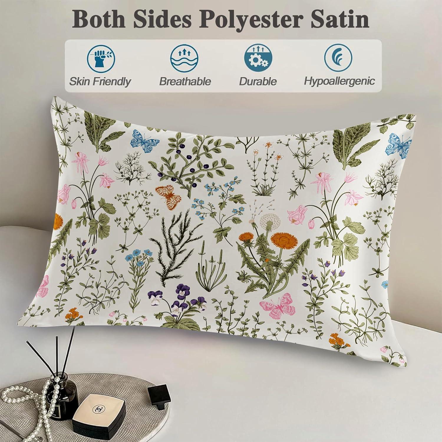 Funda de Almohada de Seda Imitación JKJNLHJE King Floral 50.8x91.4 cm