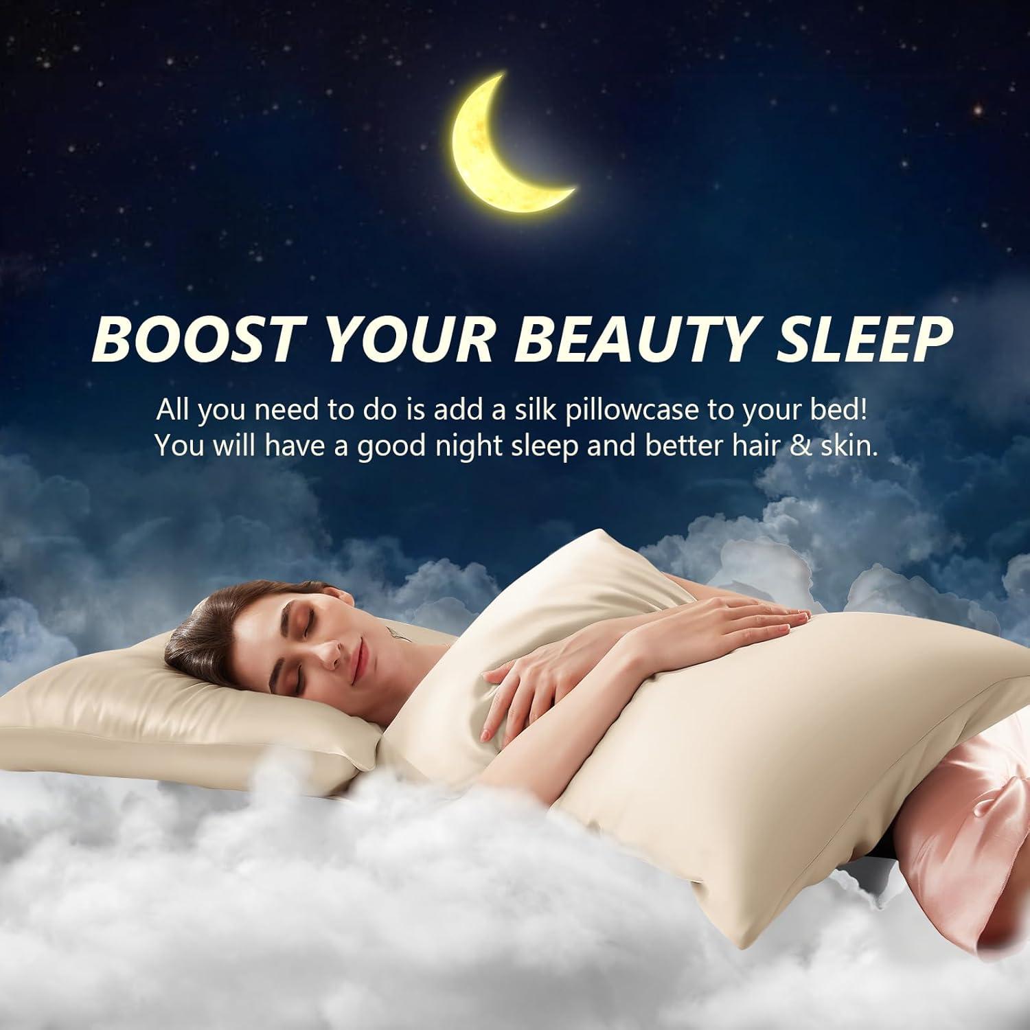 Funda de Almohada de Seda Queen BYTB 100% Morera 22 Momme Beige