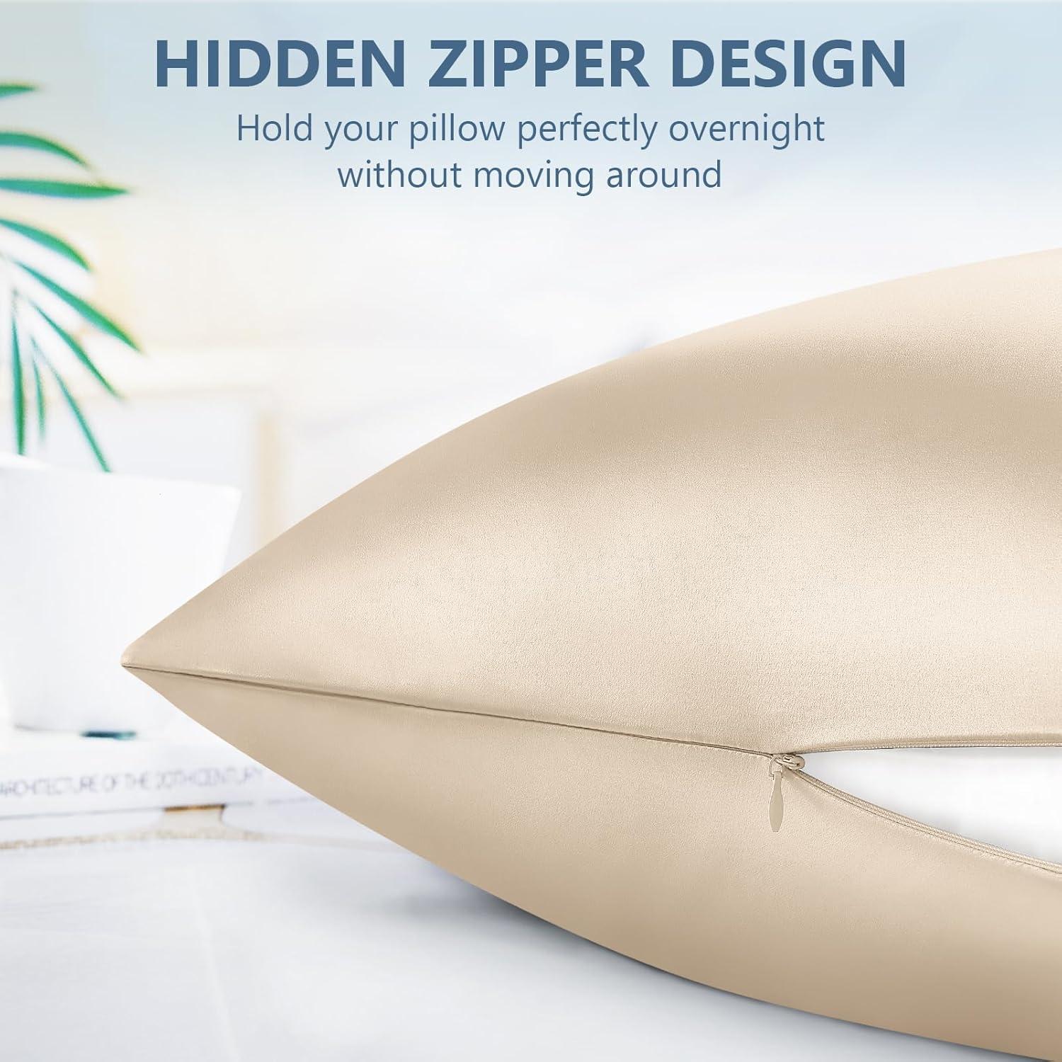 Funda de Almohada de Seda Queen BYTB 100% Morera 22 Momme Beige