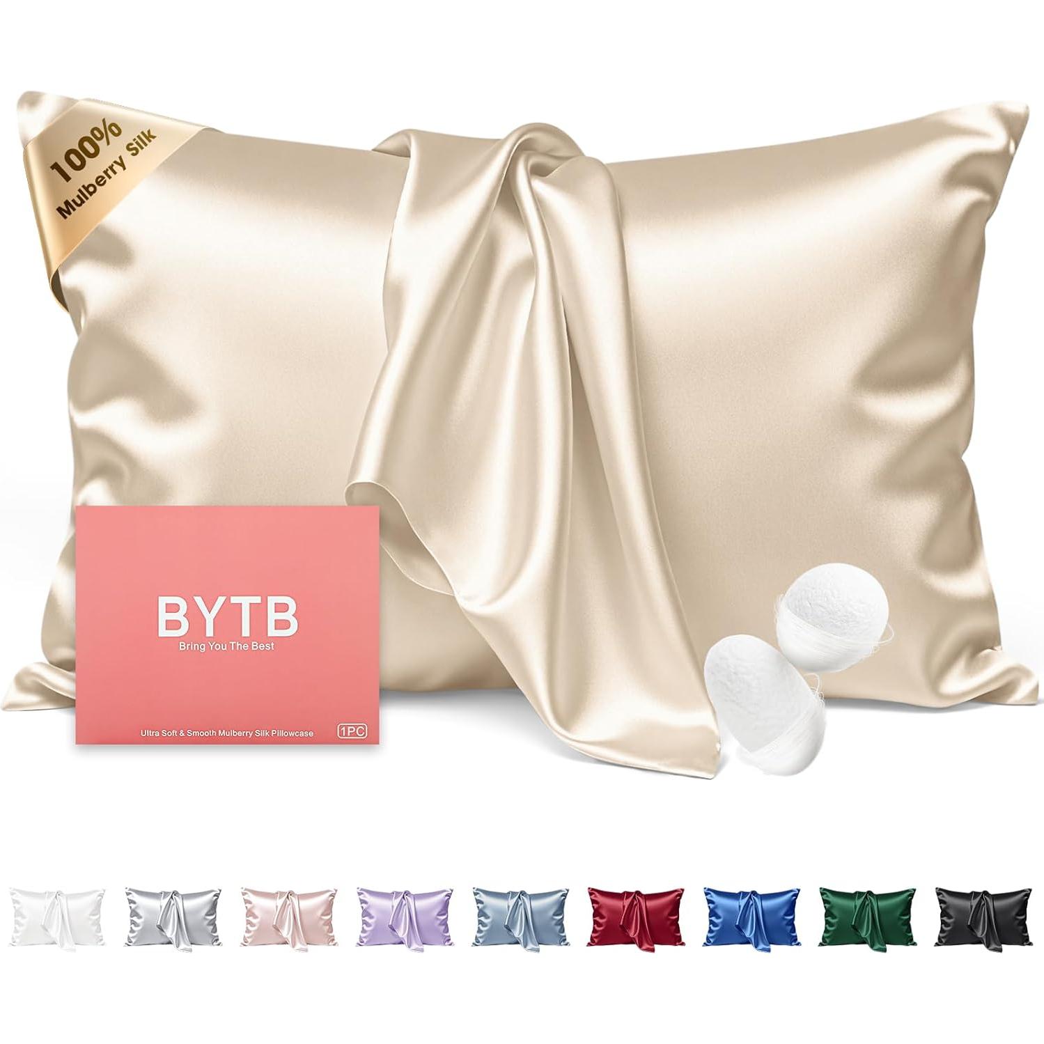 Funda de Almohada de Seda Queen BYTB 100% Morera 22 Momme Beige