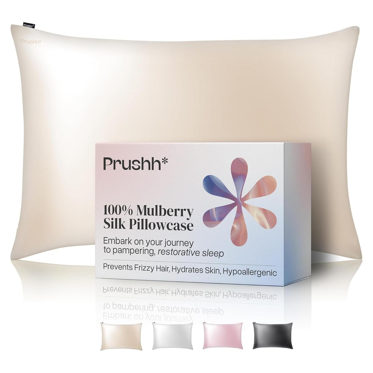 Funda de Almohada de Seda Prushh Queen 100% Morera Oro Champán