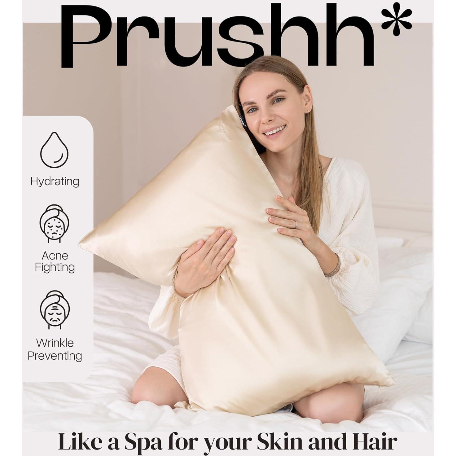 Funda de Almohada de Seda Prushh Queen 100% Morera Oro Champán