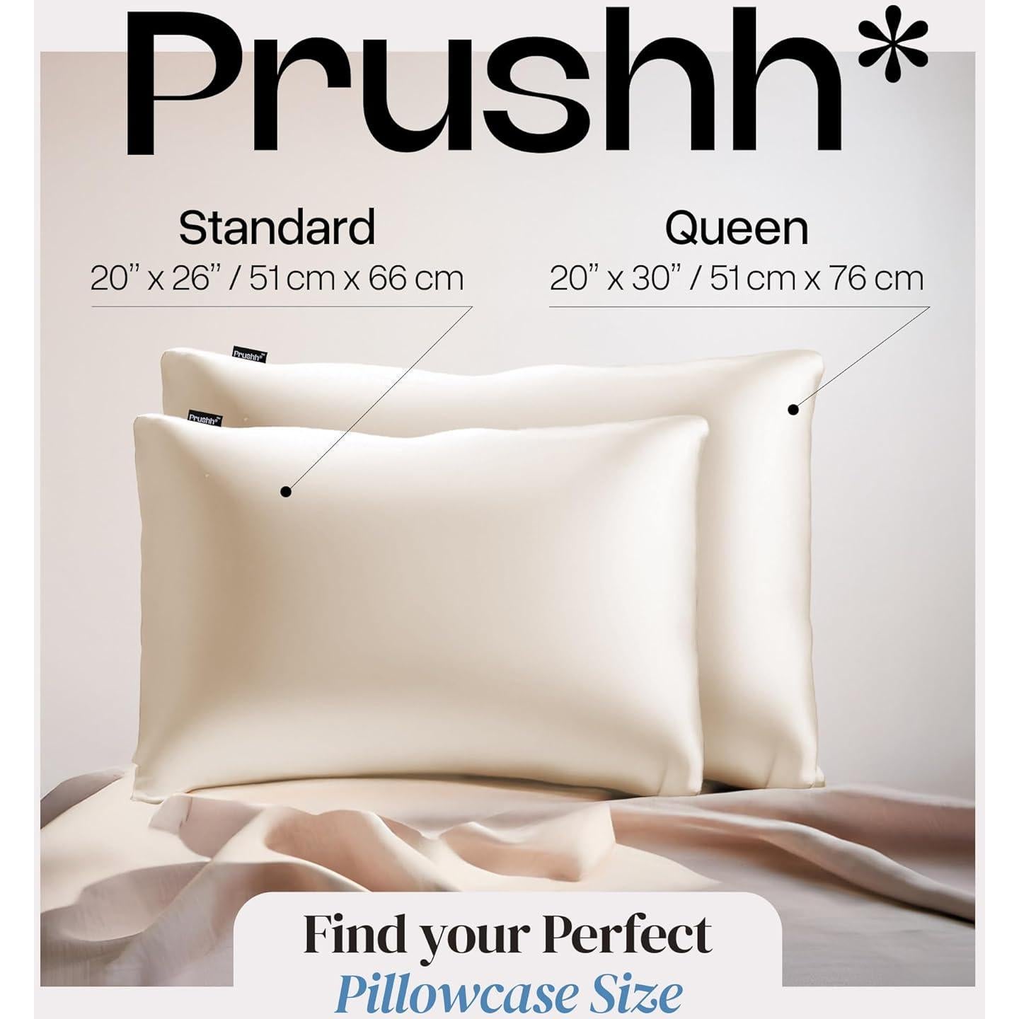 Funda de Almohada de Seda Prushh Queen 100% Morera Oro Champán