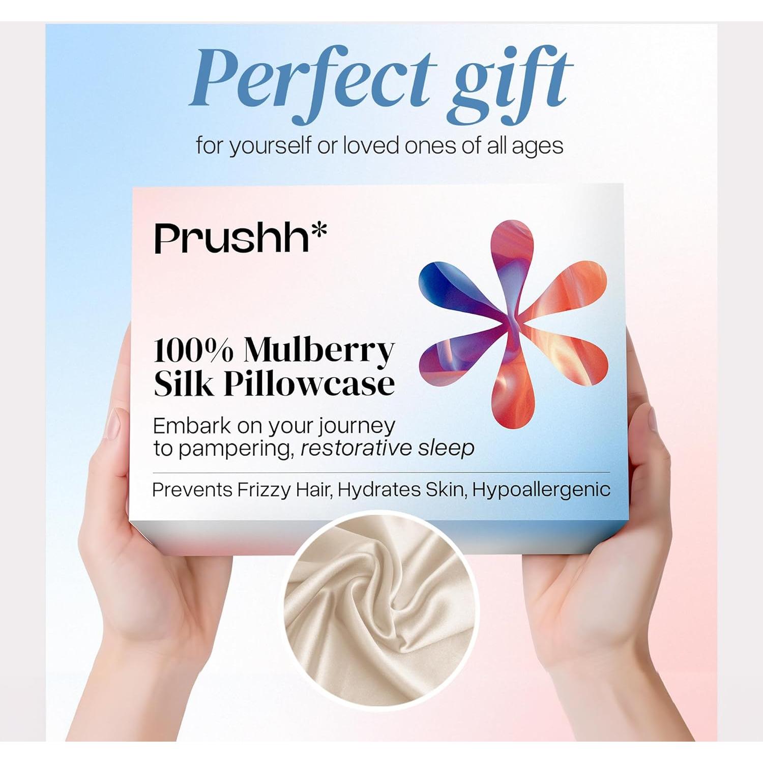 Funda de Almohada de Seda Prushh Queen 100% Morera Oro Champán