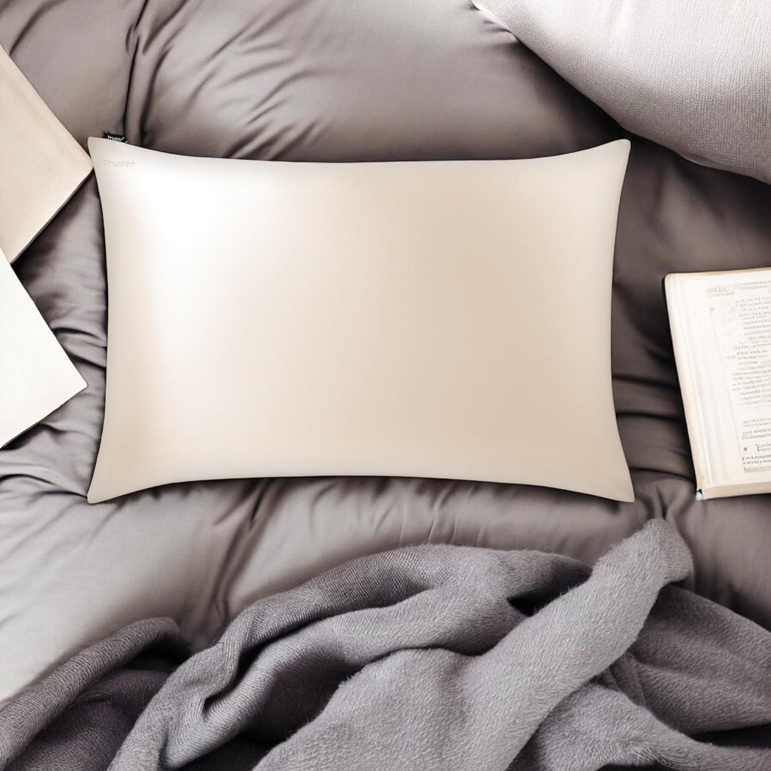 Funda de Almohada de Seda Prushh Queen 100% Morera Oro Champán