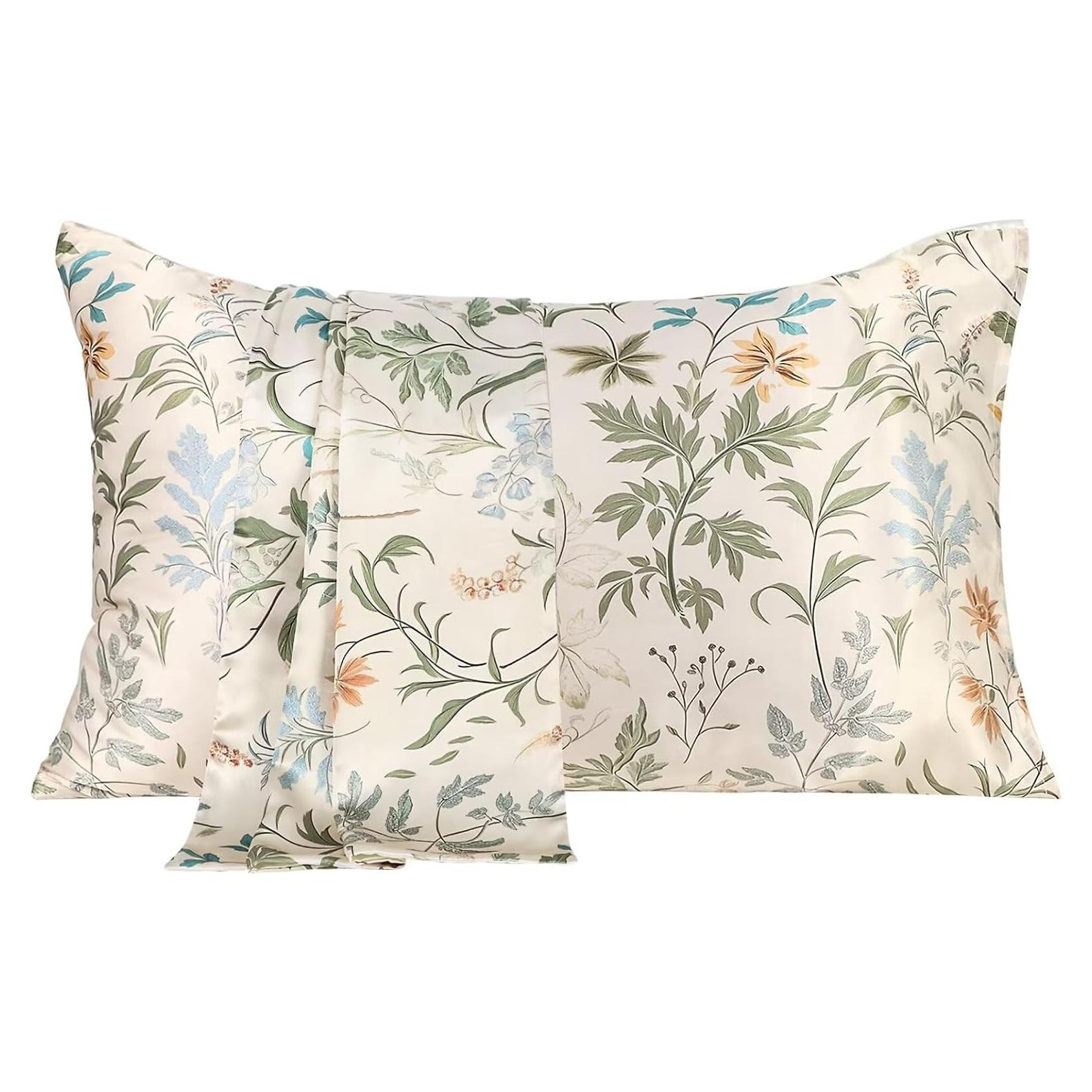 Funda de Almohada de Seda MANSPHIL Queen Floral Verde Salvia