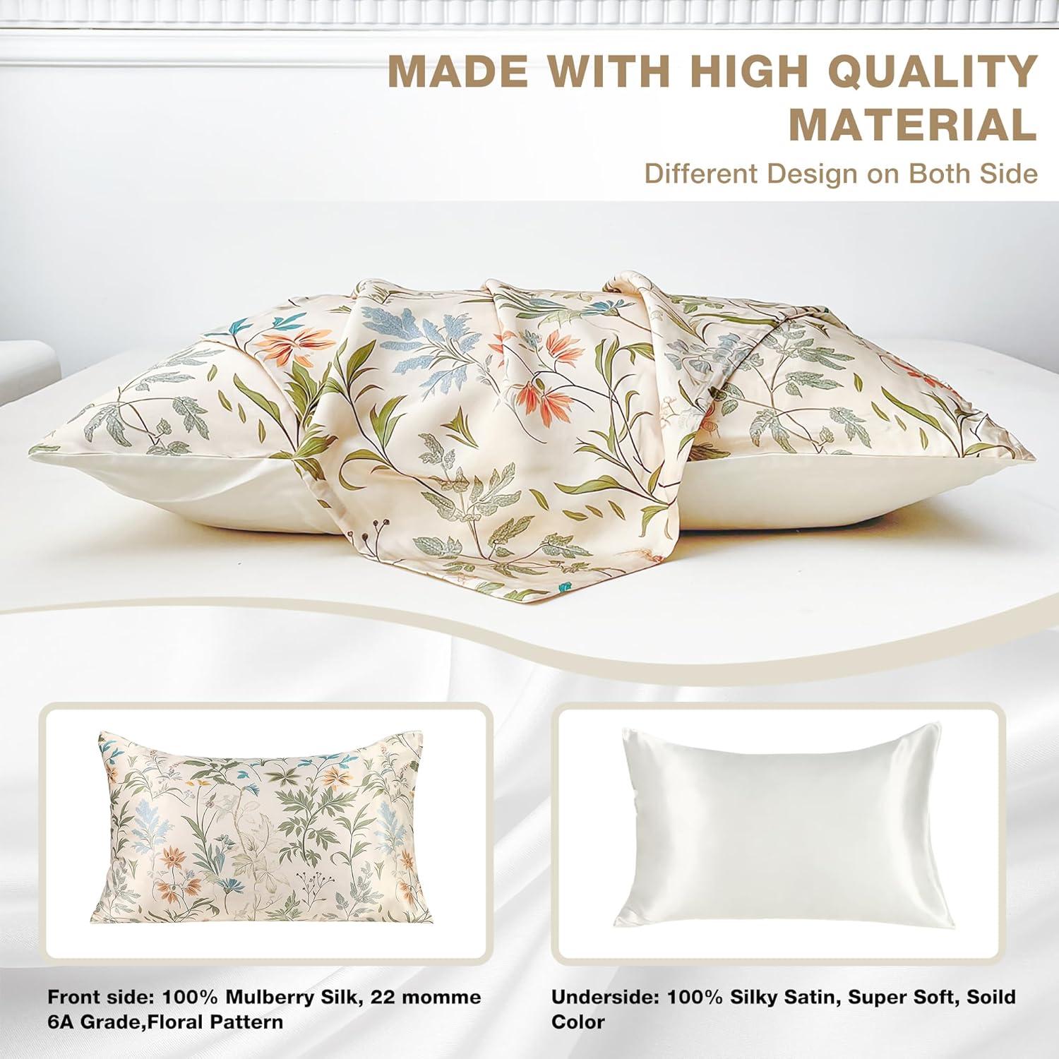 Funda de Almohada de Seda MANSPHIL Queen Floral Verde Salvia